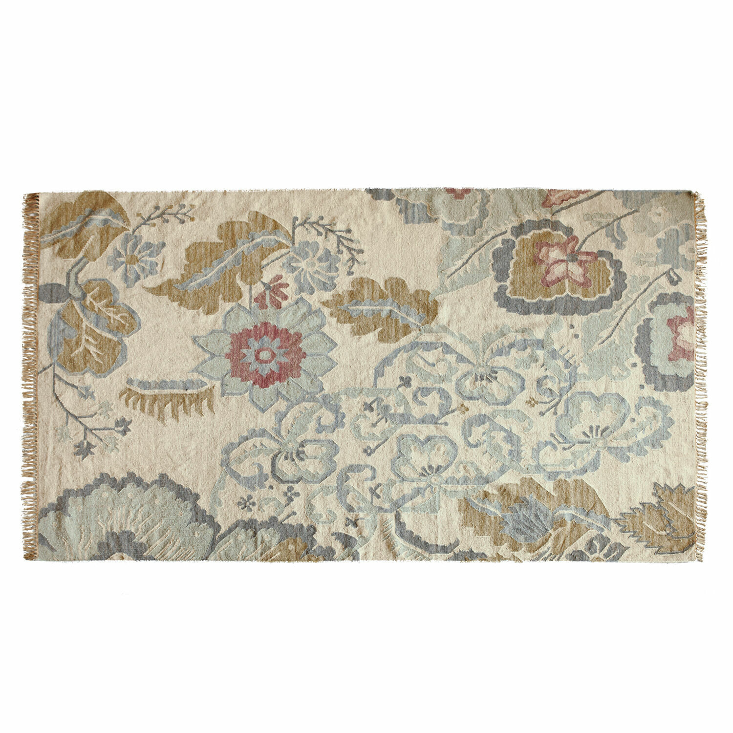 Teppich Sussex Baumwollteppich in Creme mit floralem Muster in Blau- und Brauntönen, stilvolle Wohnraumdekoration
