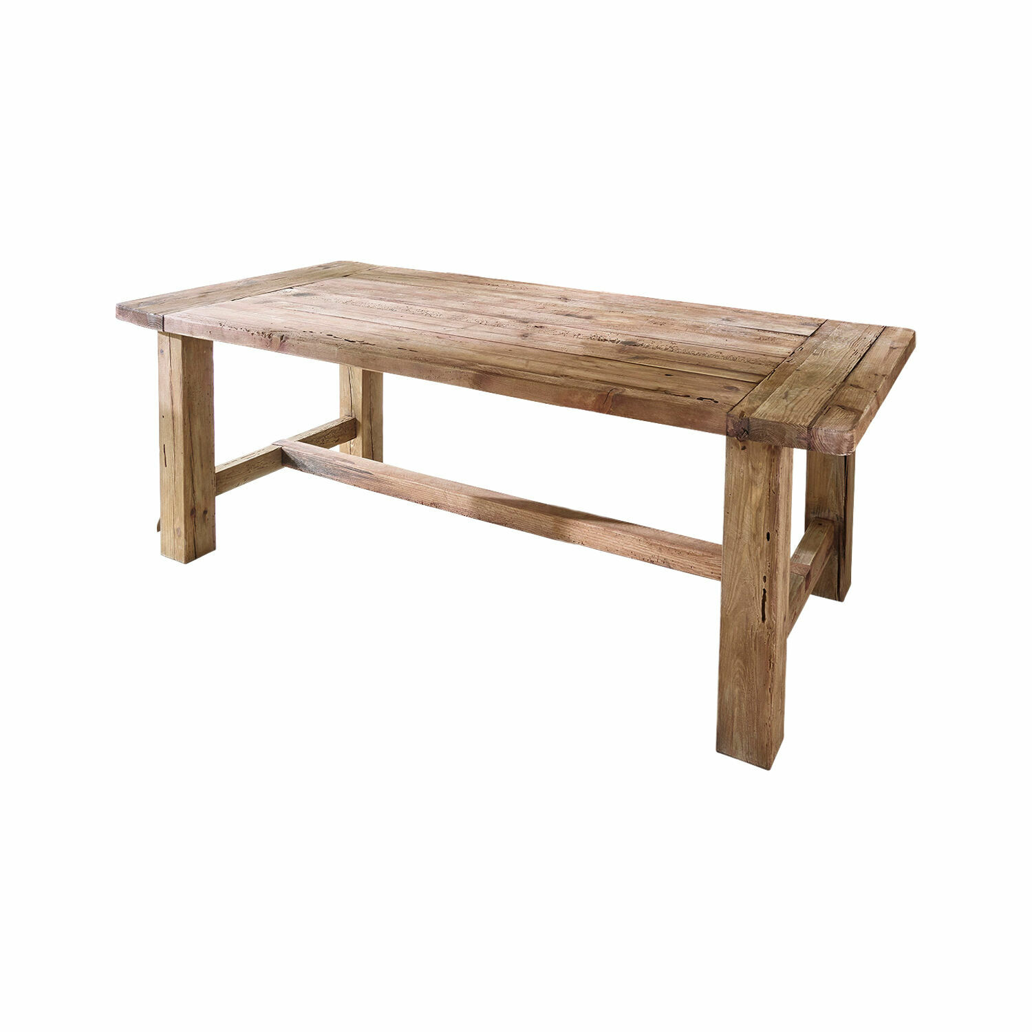 Tisch Oteley Tisch aus massivem Holz in natürlicher Farbe, rustikales Möbelstück für Ess- oder Wohnzimmer.
