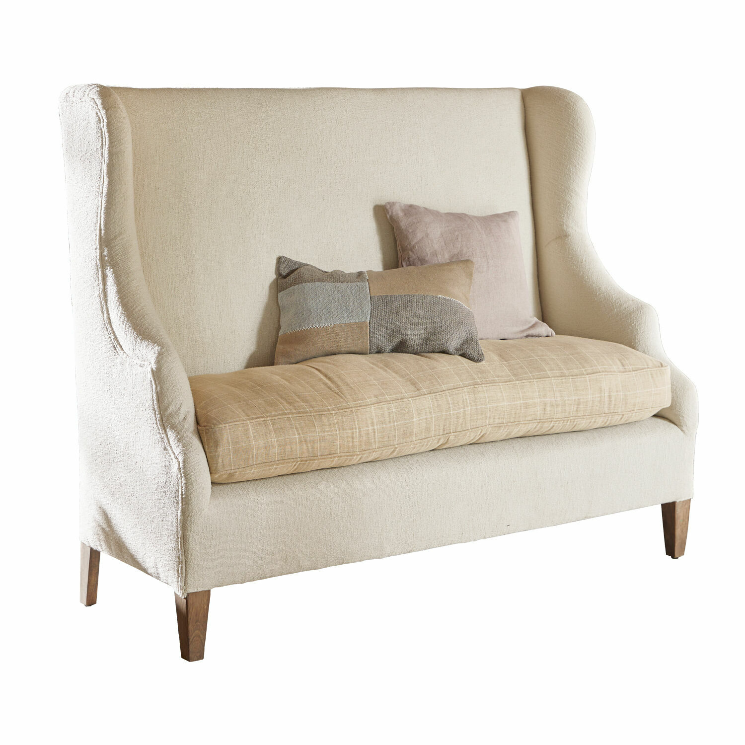 creme/beige Sofa Ombra in Creme mit beigen Kissen und Holzbeinen, bequemes Wohnzimmermöbel