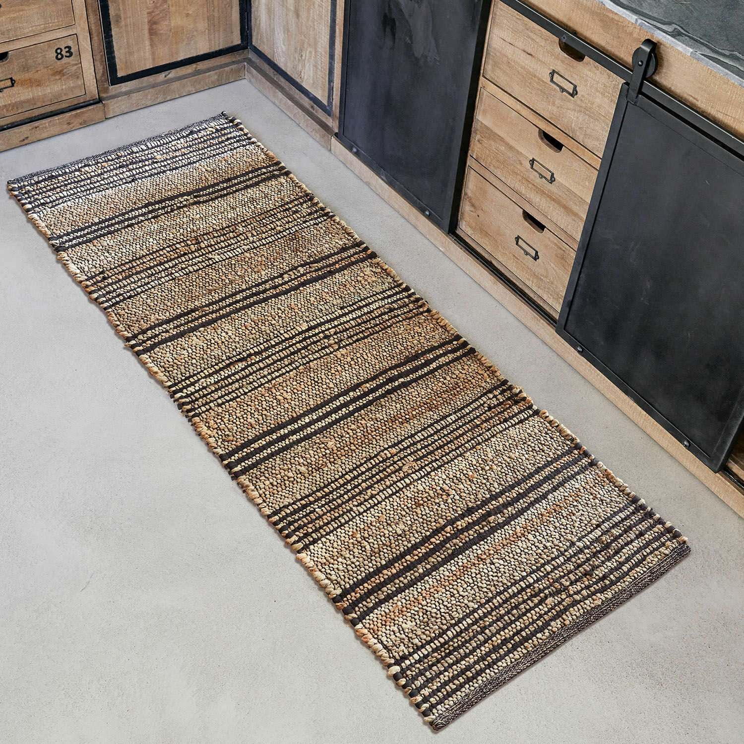 Läufer Lantenot Naturmaterial-Läufer in Beige-Braun gestreift, ideal für Küche und Wohnzimmer