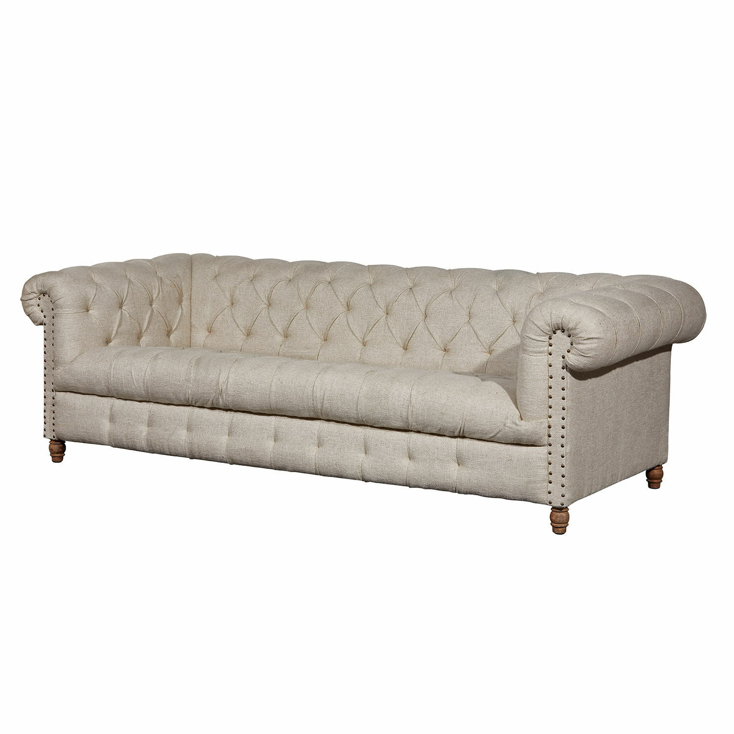 Sofa Parpeville Beiges Chesterfield-Sofa aus Stoff mit gesteppter Rückenlehne und Holzfüssen für das Wohnzimmer