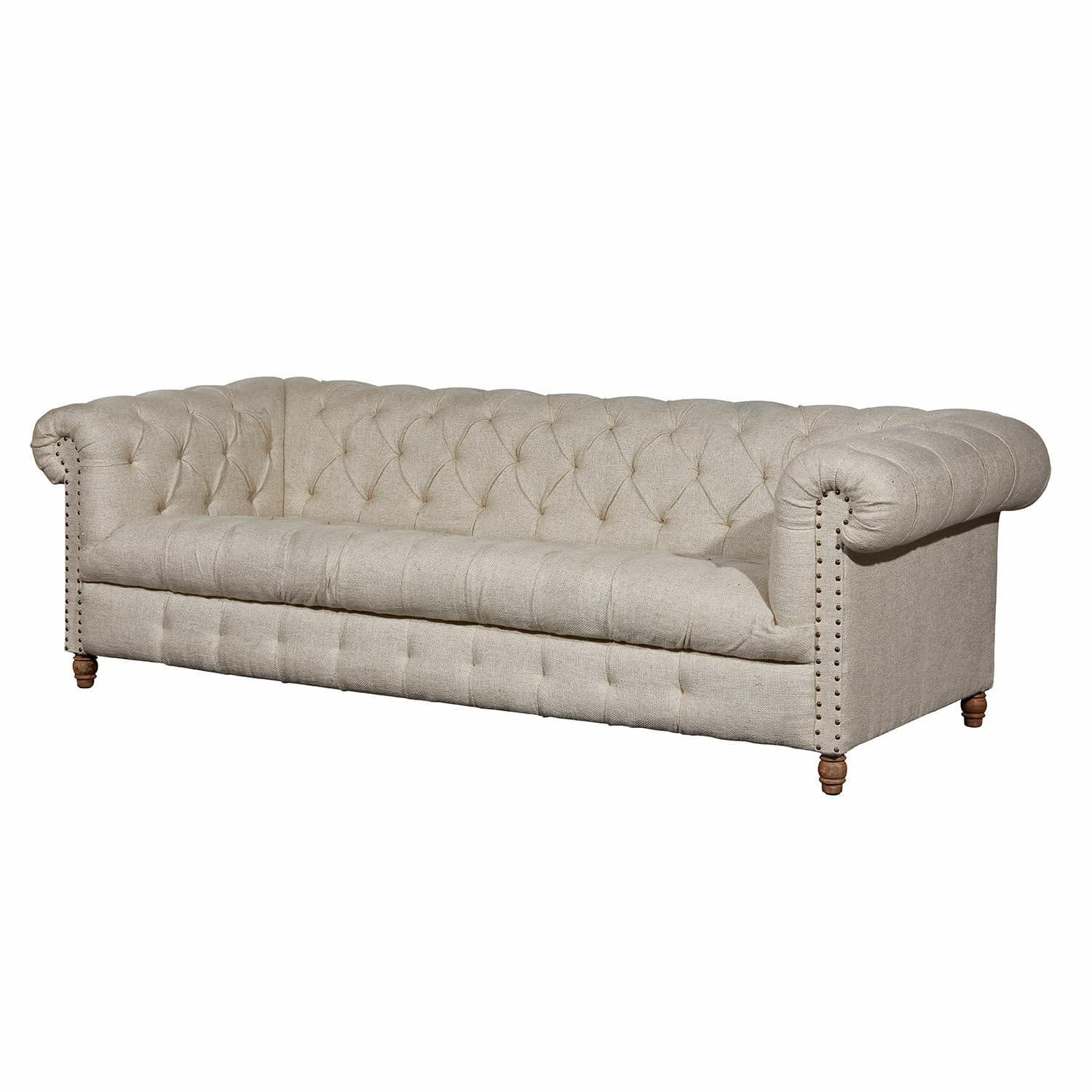 Sofa Parpeville Beiges Chesterfield-Sofa aus Stoff mit gesteppter Rückenlehne und Holzfüssen für das Wohnzimmer