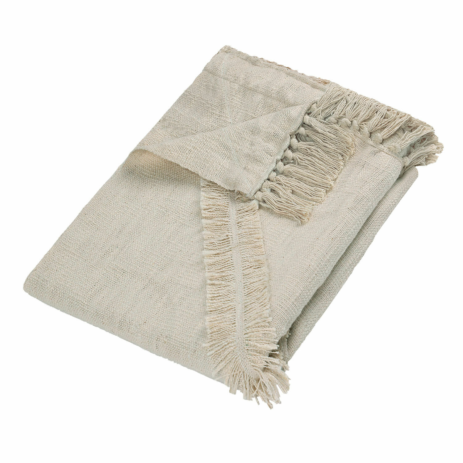 Plaid Freya Beige Decke aus Naturstoff mit Fransen, weich und dekorativ für gemütliche Wohnräume