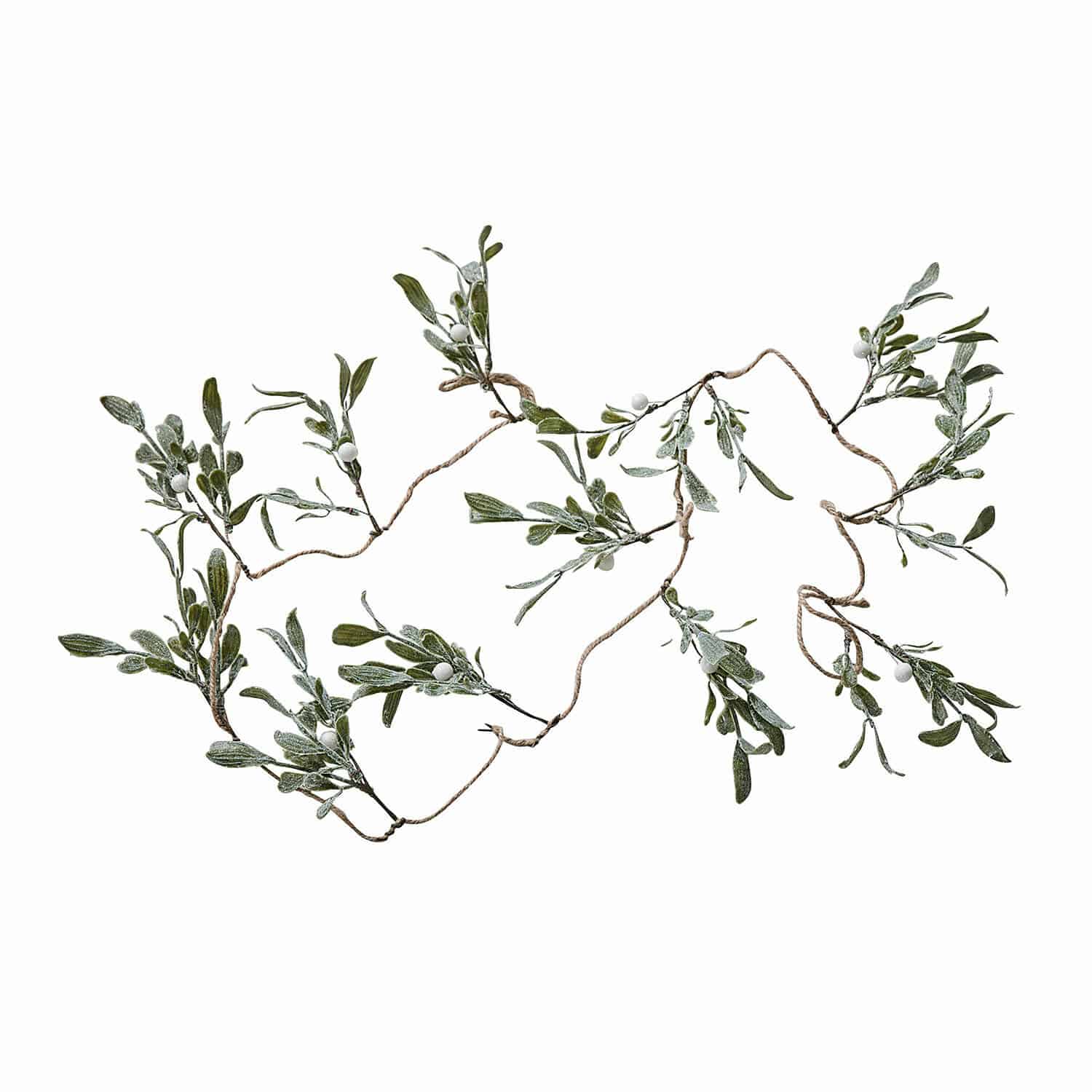 Girlande Mistletoe Girlande aus grünen Blättern und weissen Beeren an einer Kordel, natürliche Weihnachtsdekoration
