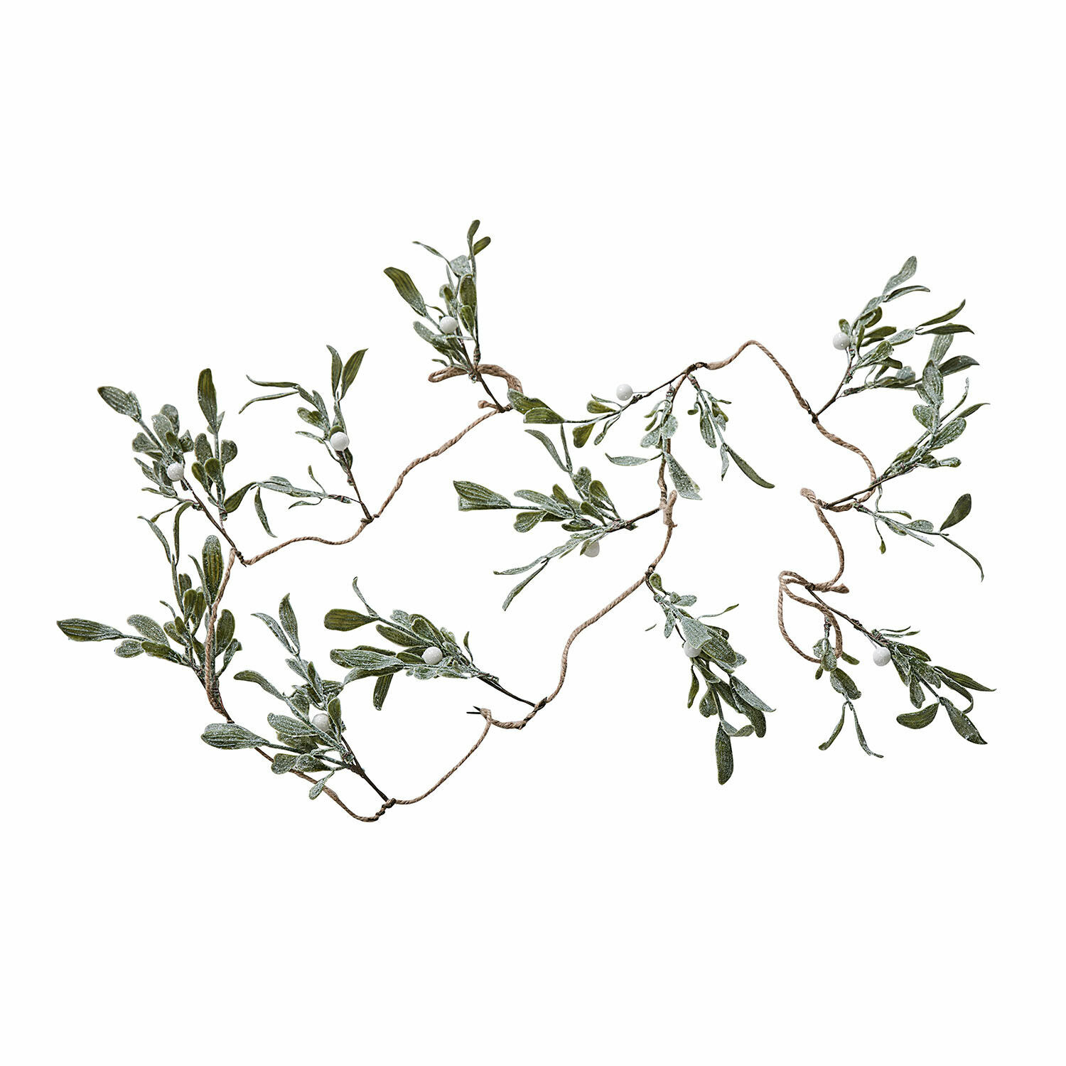 Girlande Mistletoe Girlande aus grünen Blättern und weissen Beeren an einer Kordel, natürliche Weihnachtsdekoration