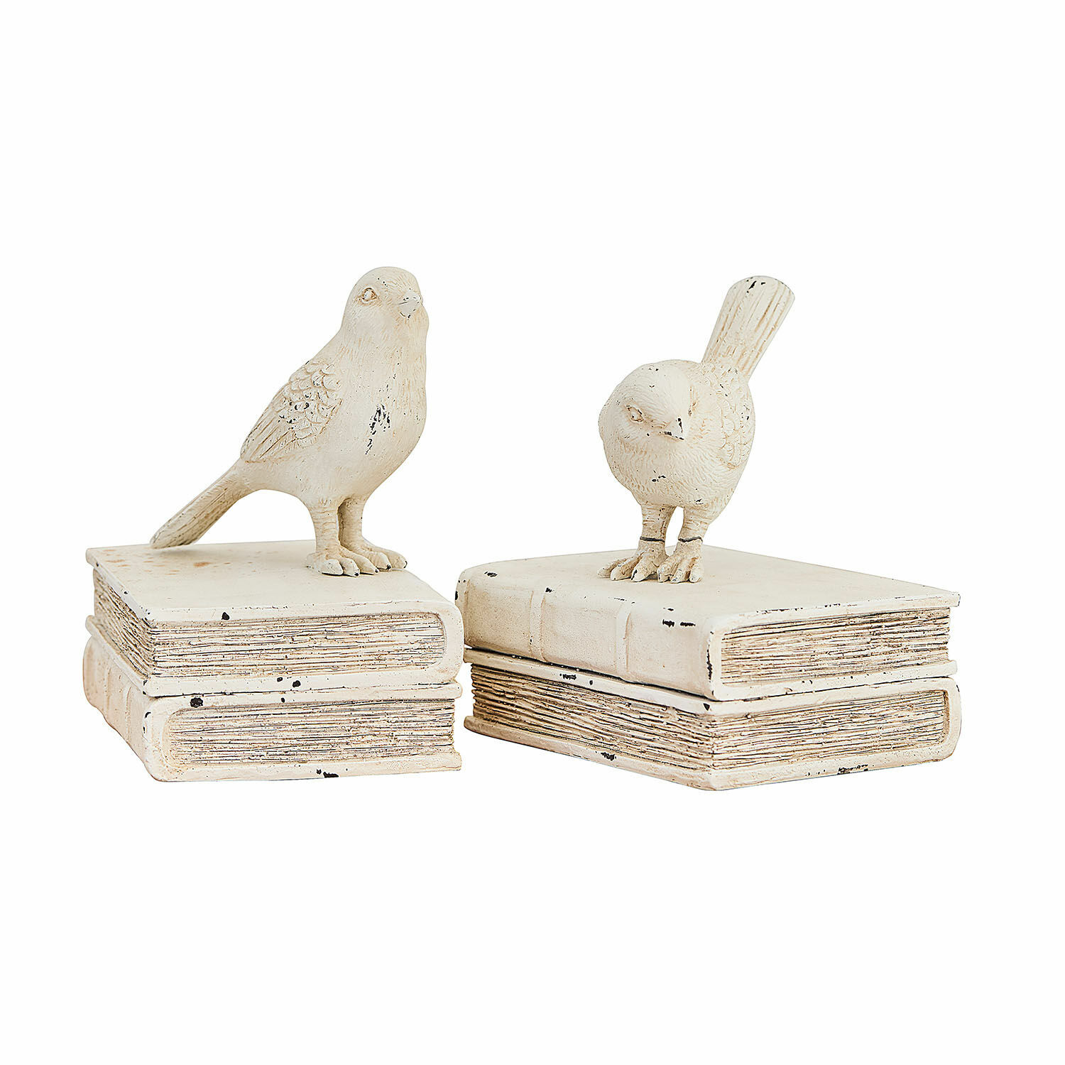 Deko-Figur 2er Set Moonlet Dekorative weisse Keramikvogel-Figuren auf Bücherstapel als Wohnaccessoire