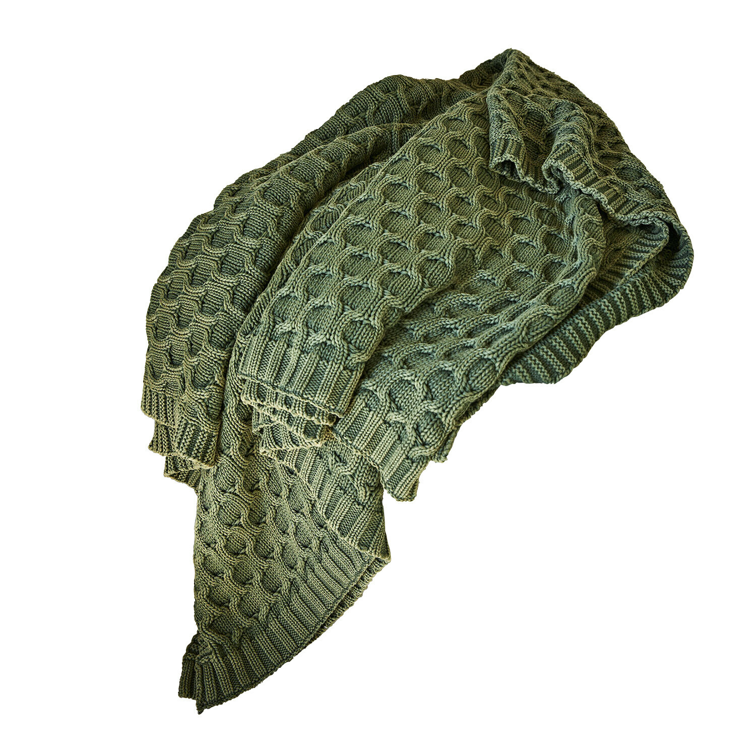 Plaid Sovilex Grün gestrickte Decke mit grobem Muster, weich und dekorativ, ideal für Wohnzimmer und Schlafzimmer