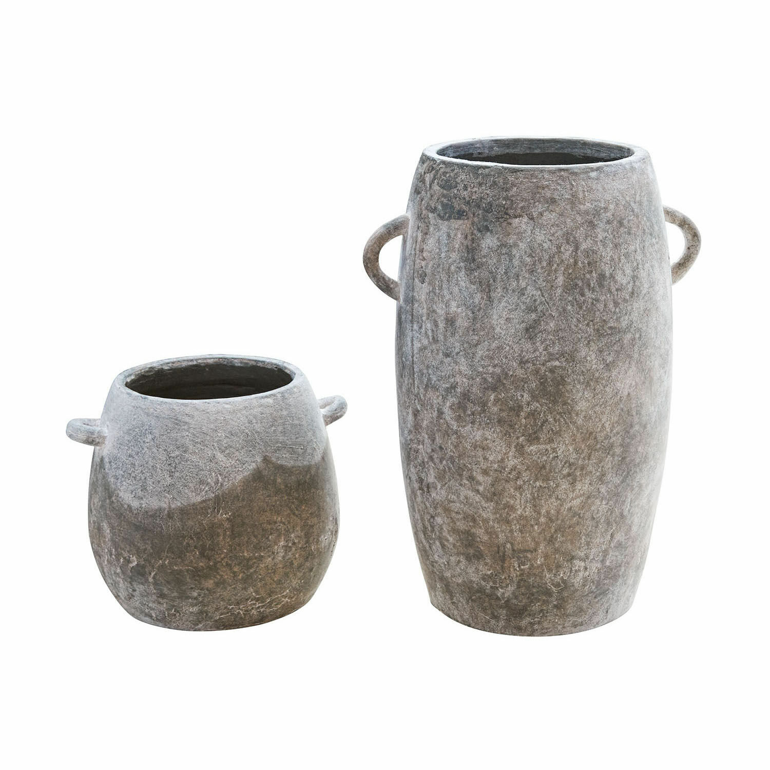 Übertopf 2er Set Cœuron Set aus zwei grauen Keramikvasen mit Griffen, ideal für Wohn- und Gartendekorationen