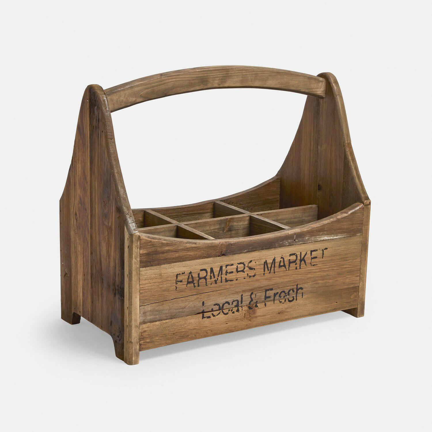 Organizer Moorfield Holz-Organizer mit Griff und sechs Fächern in Naturfarbe, Dekor Farmers Market, praktischer Stauraum