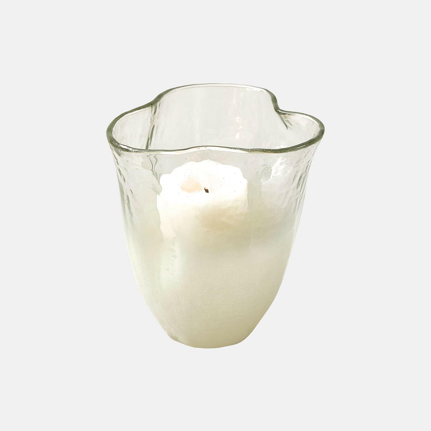 Windlicht Vérolines Weißer Glas-Teelichthalter mit unregelmäßiger Form und weißer Kerze, Wohnaccessoire