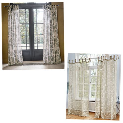 Vorhänge mit Muster in hellem Beige und Grün, dekorative Stoffe für das Wohnzimmer