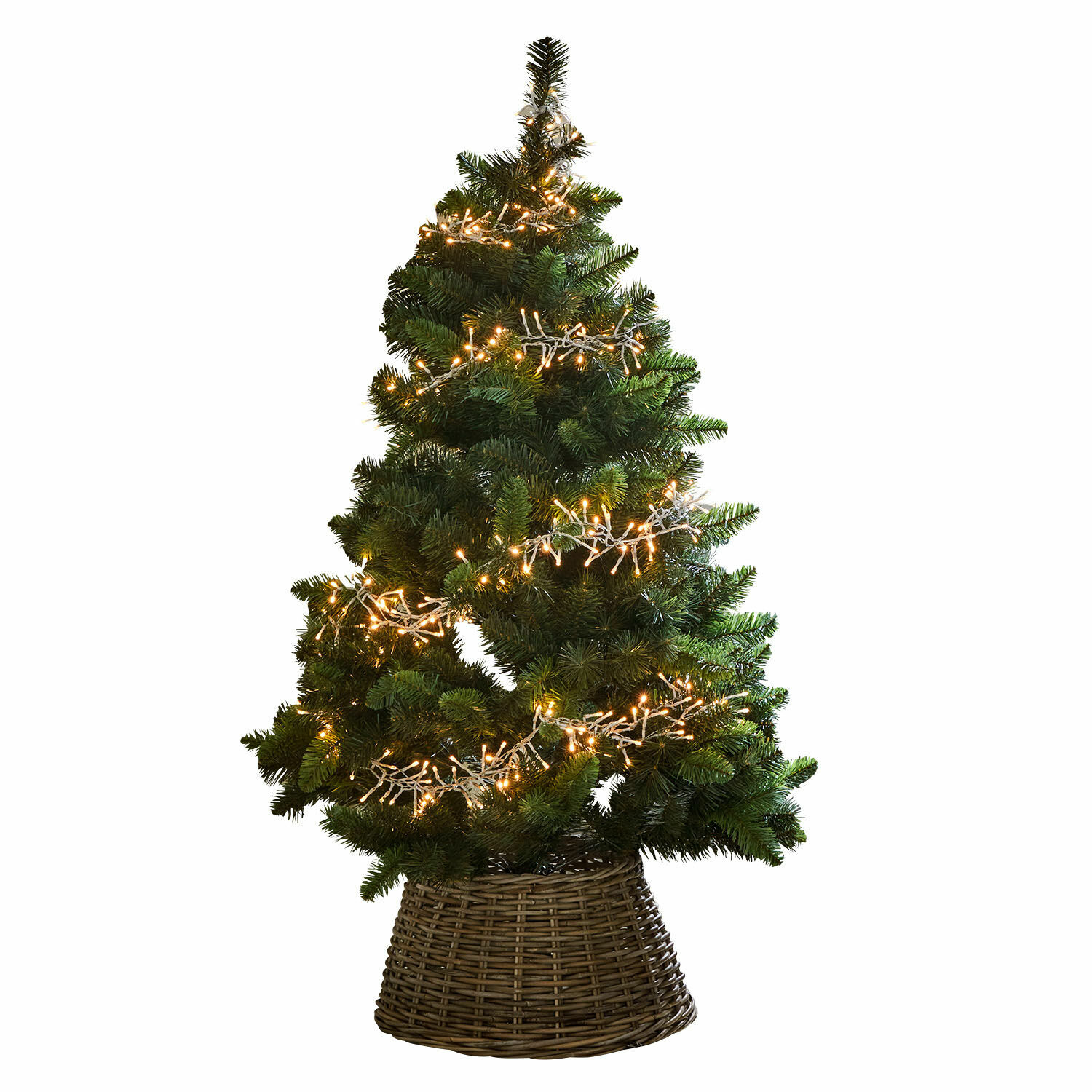 Weihnachtsbaum Svalberg Künstlicher grüner Weihnachtsbaum mit warmweißer Lichterkette im Rattankorb, festliche Dekoration