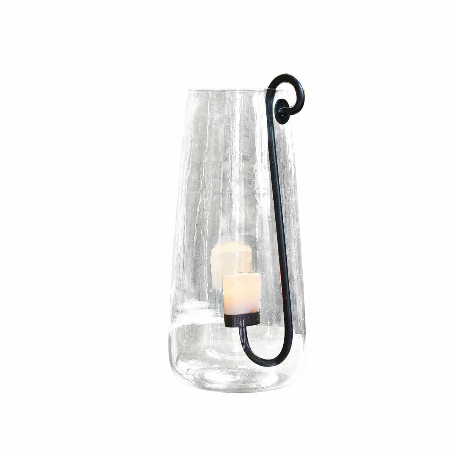 Windlicht Lamark Glaslaterne mit schwarzem Metallgriff und LED-Kerze für Innen- und Aussendekoration