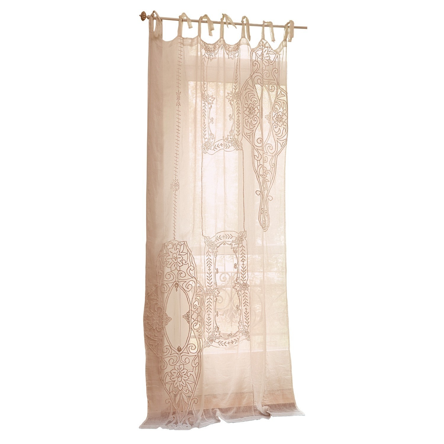 Gardine Plénise Beige Gardine mit besticktem Muster, leichter Dekostoff für Wohn- oder Schlafzimmer