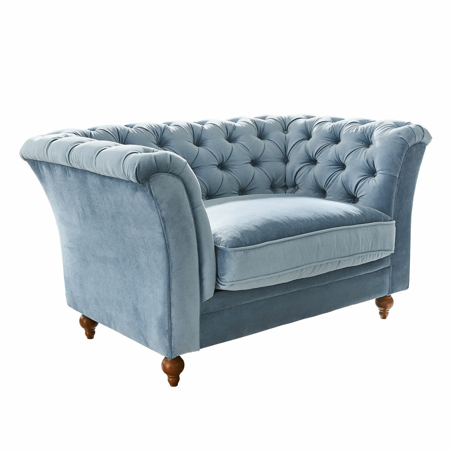 Sofa Clères Blaues Chesterfield-Samtsofa mit gesteppter Rückenlehne und Holzbeinen, elegantes Wohnzimmermöbel