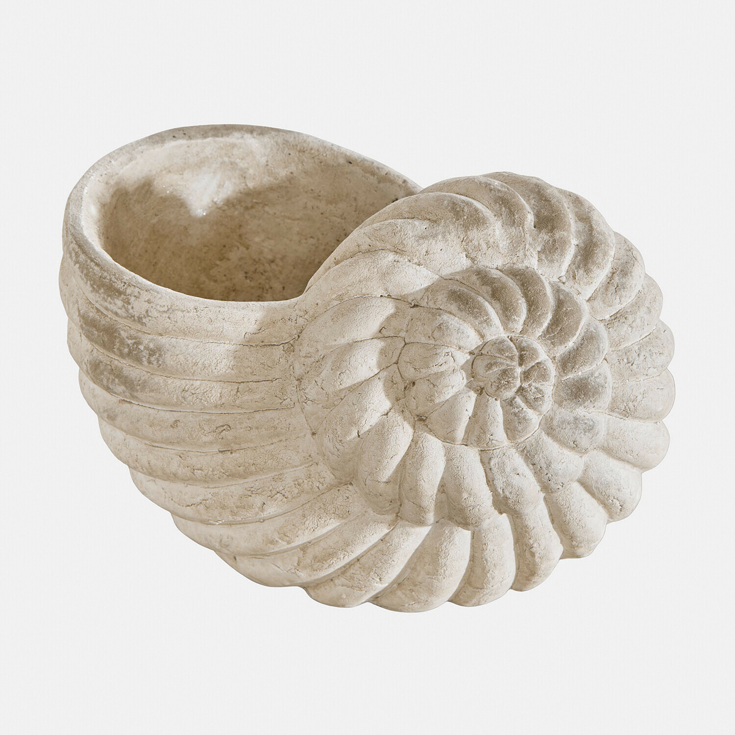 Übertopf Wavigny Dekorativer Blumentopf aus hellem Stein in Muschelform mit Spiralstruktur, Wohnaccessoire