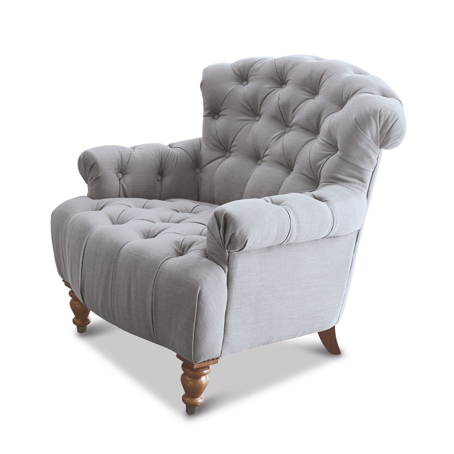 Sessel Springfield Grau gepolsterte Couch mit Holzbeinen und gesteppter Rückenlehne, bequeme Sitzgelegenheit