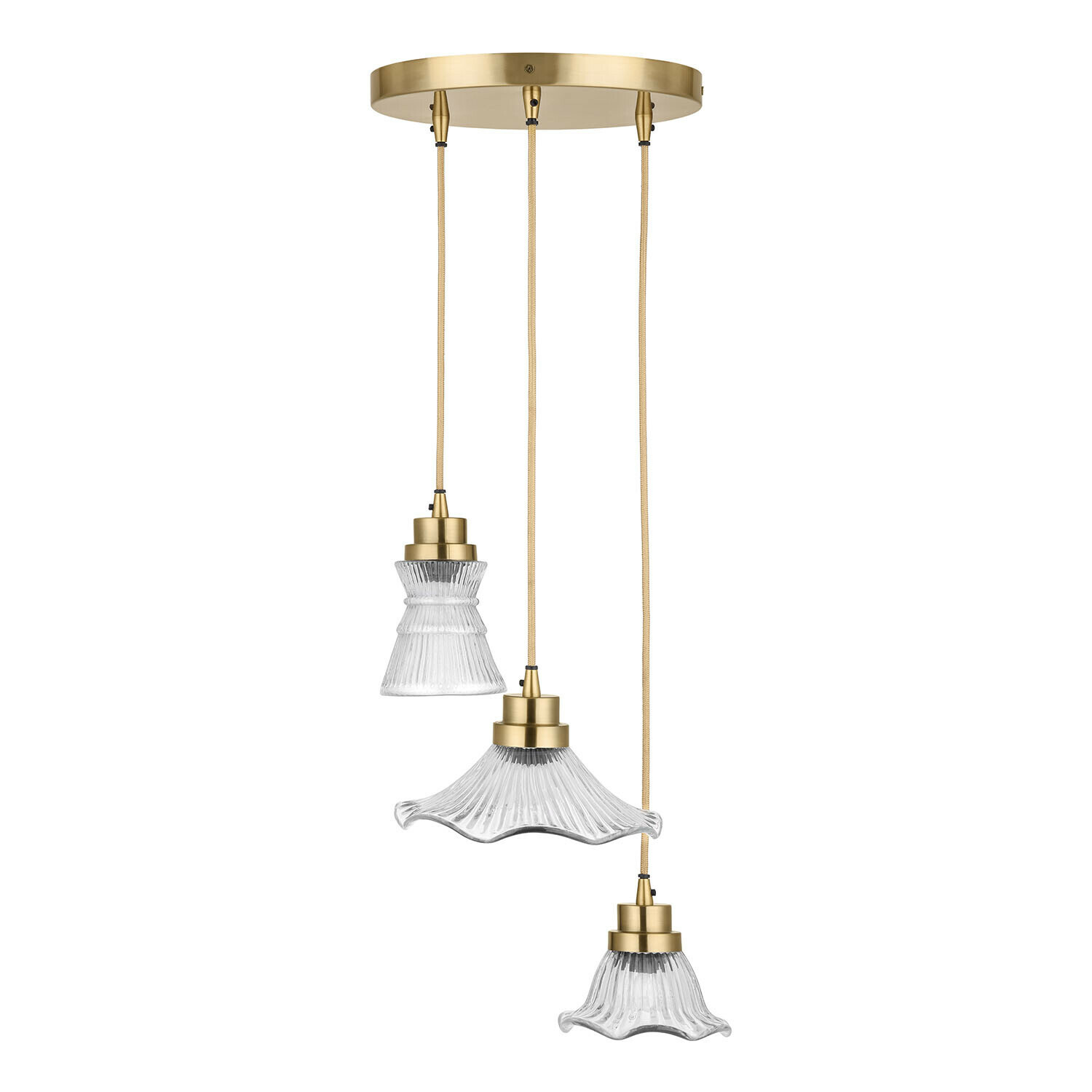 Hängelampe Lunaras Hängeleuchte mit drei Glasschirmen und Messingdetails, modernes Design für Innenräume