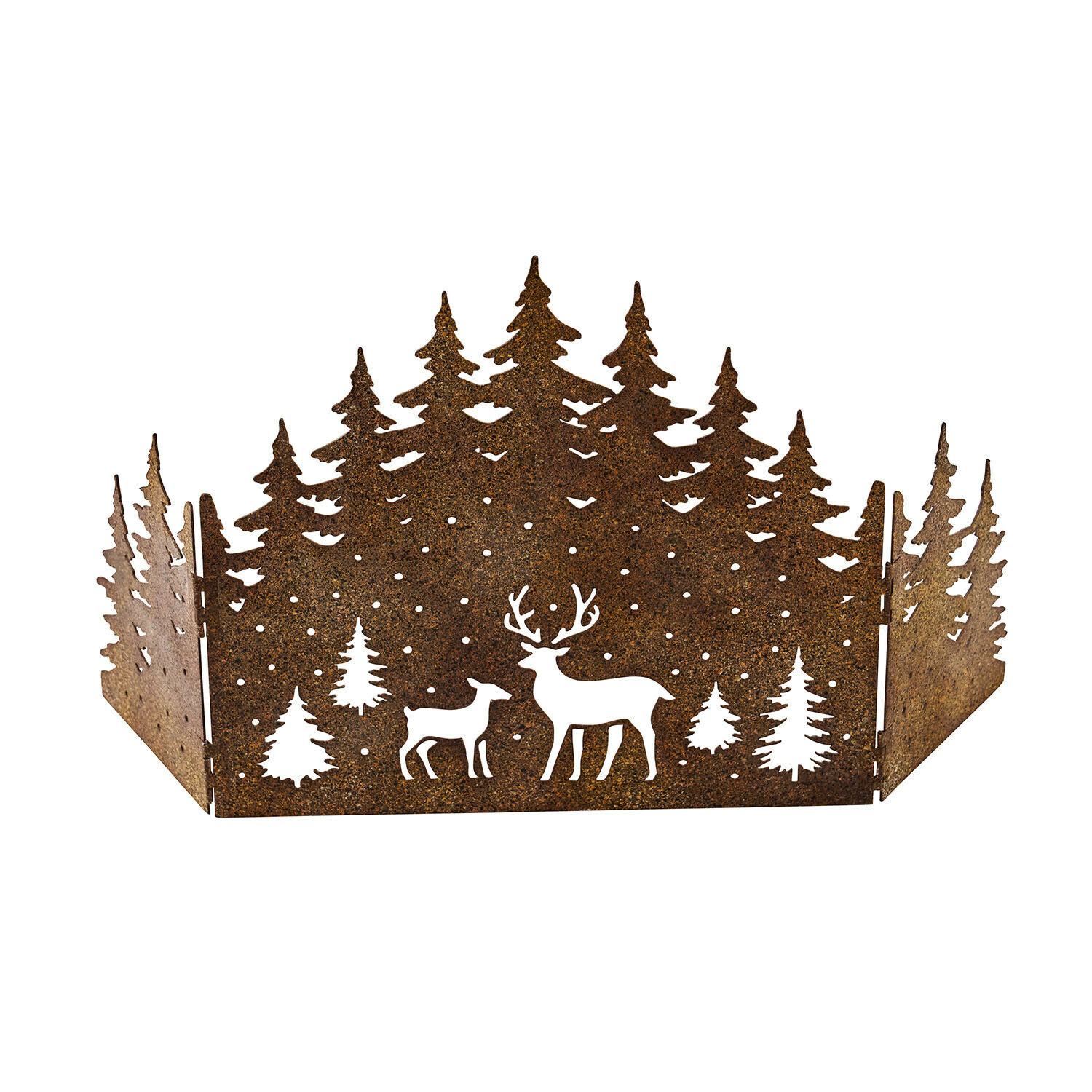 Dekorativer Metall-Panel in Rostoptik mit Wald- und Hirschmotiv, rustikale Weihnachts- und Wohnraumdeko