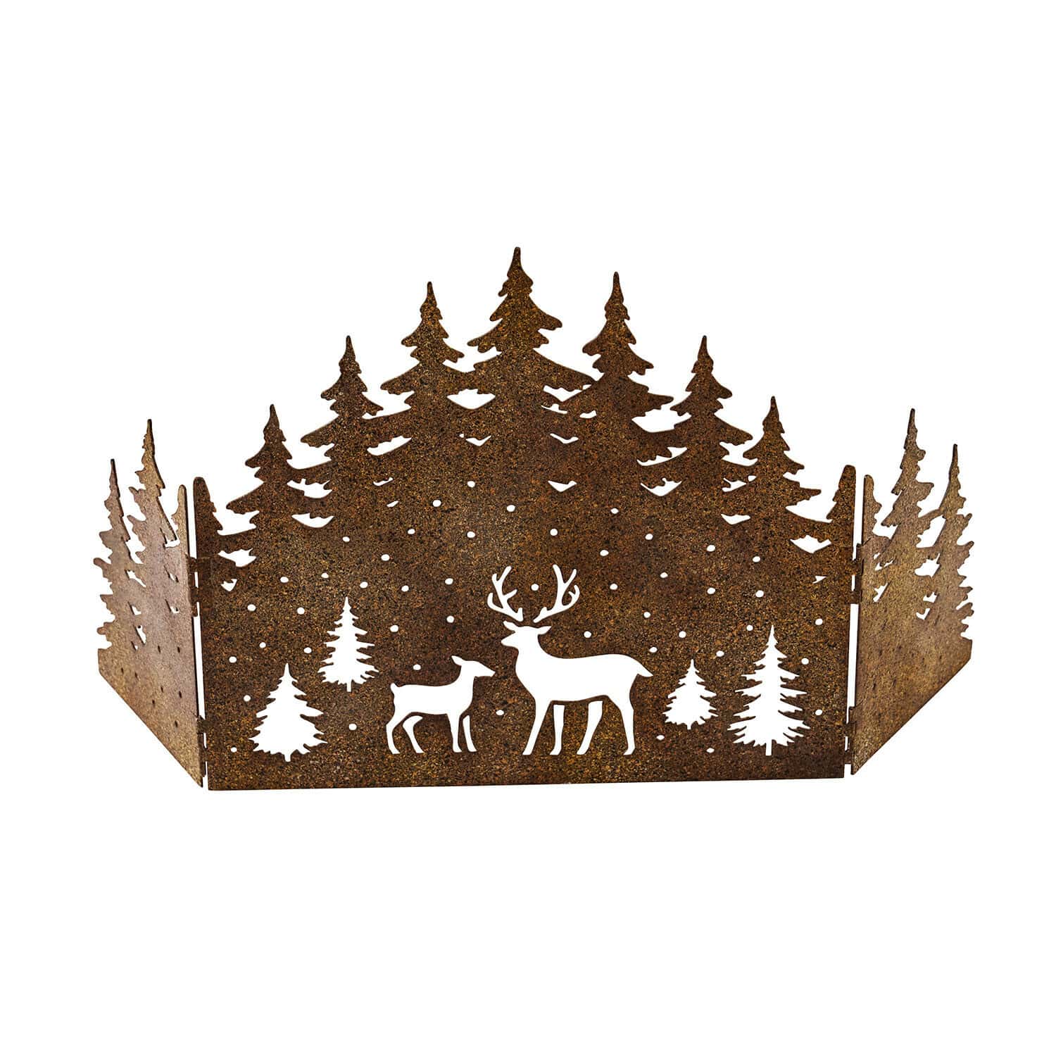 Deko-Shutter Solenda Dekorativer Metall-Panel in Rostoptik mit Wald- und Hirschmotiv, rustikale Weihnachts- und Wohnraumdeko