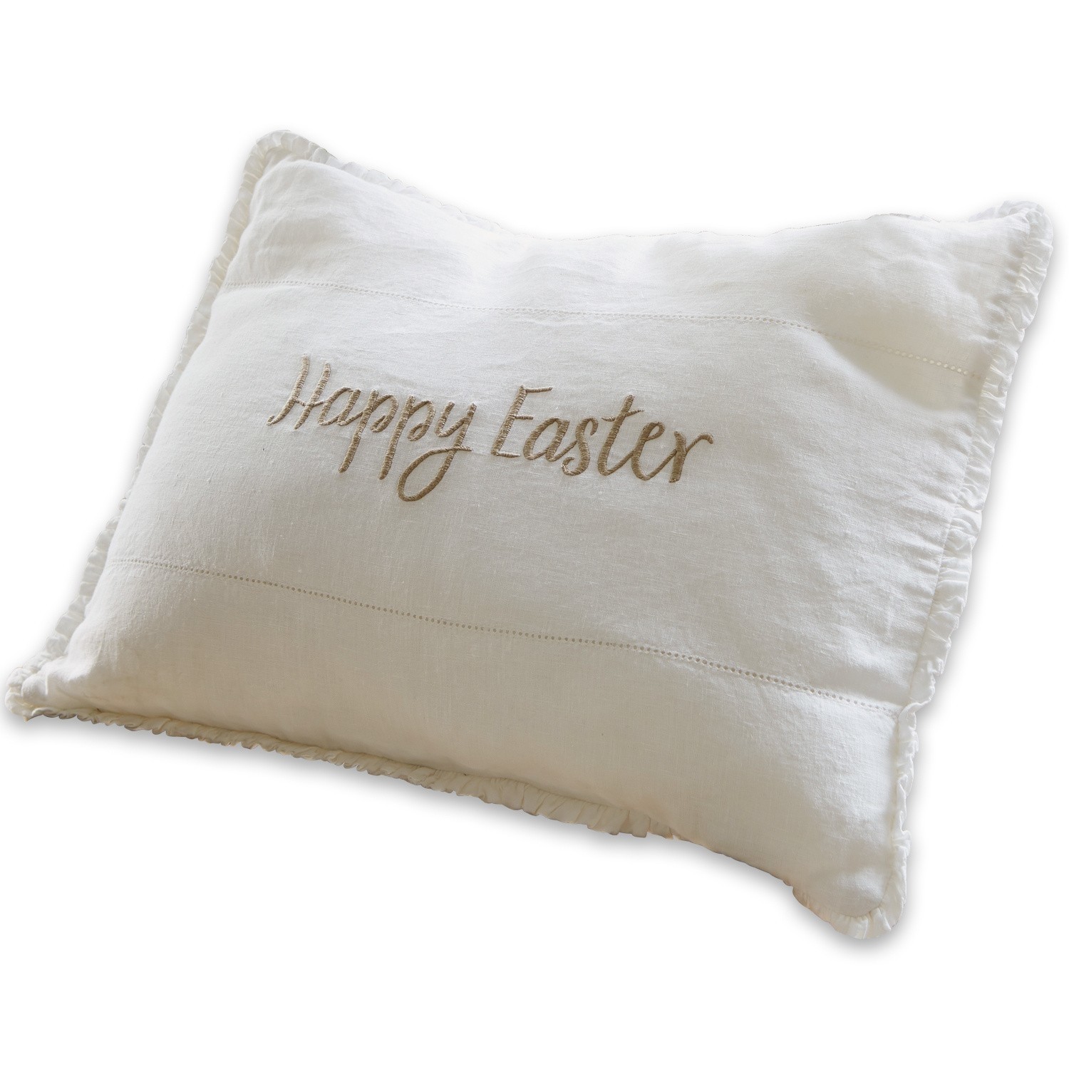 Kissen Happy Easter Weisse Leinen-Dekokissen mit Stickerei «Happy Easter», stilvolle Osterdekoration für zu Hause