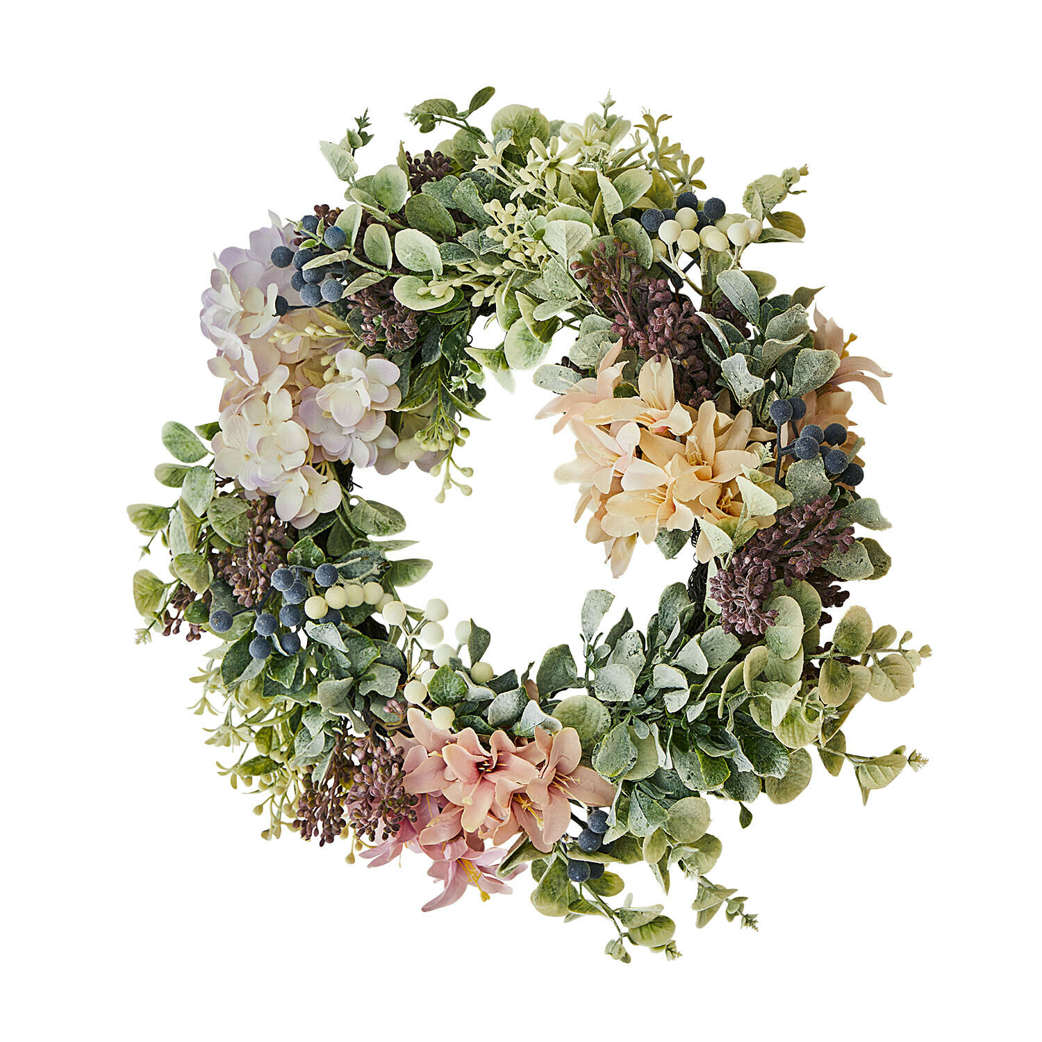 Kranz Parélys Dekorativer Kranz mit grünen Blättern und pastellfarbenen Blumen, elegante Wohn- und Saison-Dekoration
