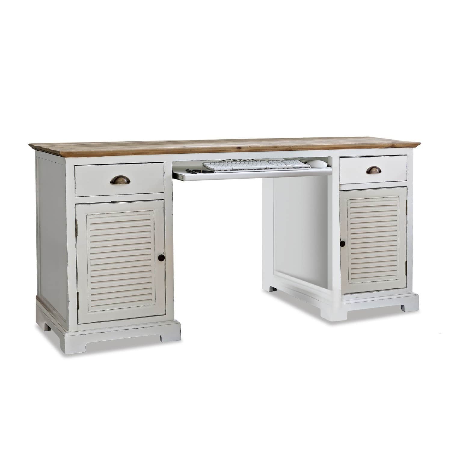 Schreibtisch Belleplain Weisser Holzschreibtisch mit natürlicher Tischplatte und Schubladen, praktisch fürs Homeoffice.