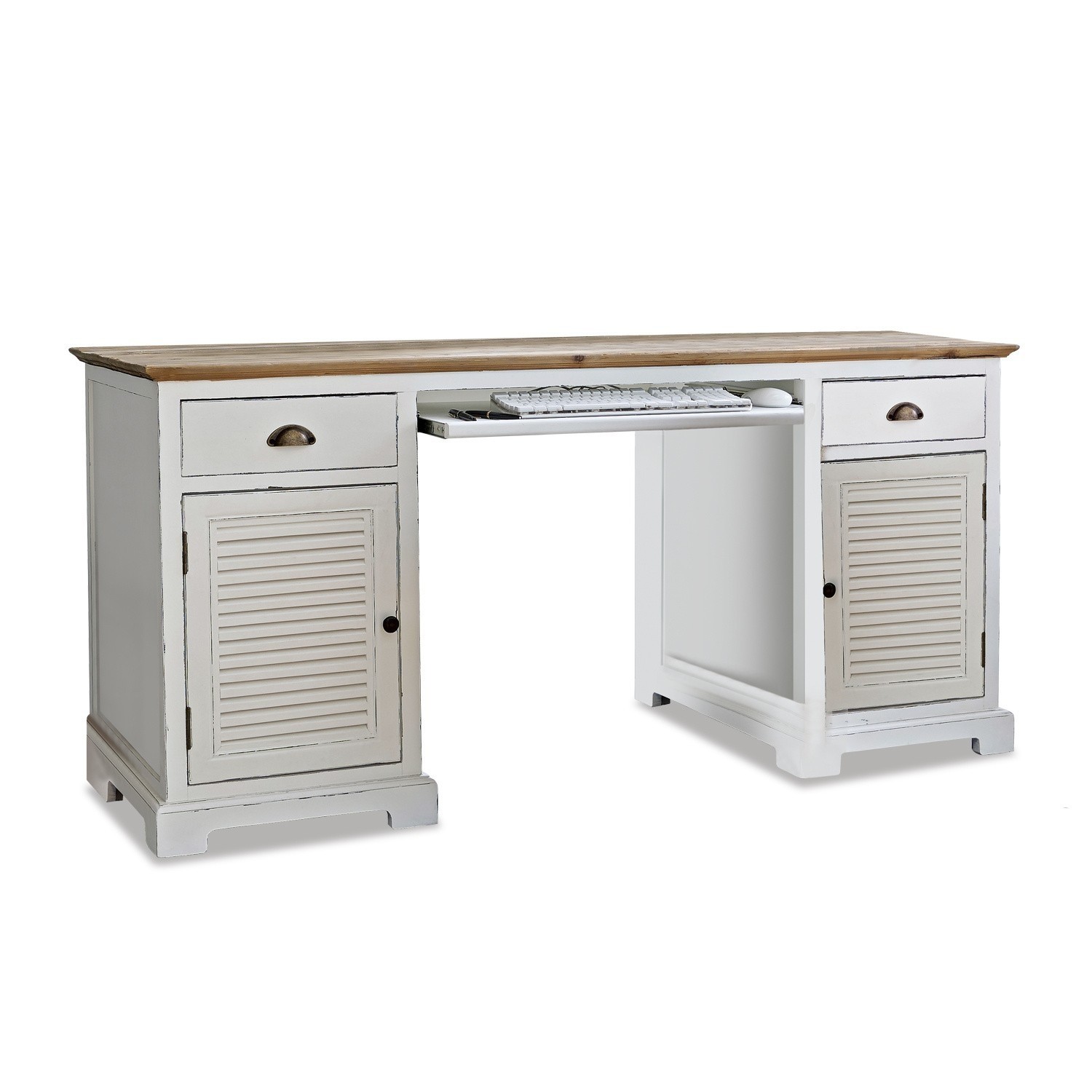Schreibtisch Belleplain Weisser Holzschreibtisch mit natürlicher Tischplatte und Schubladen, praktisch fürs Homeoffice.
