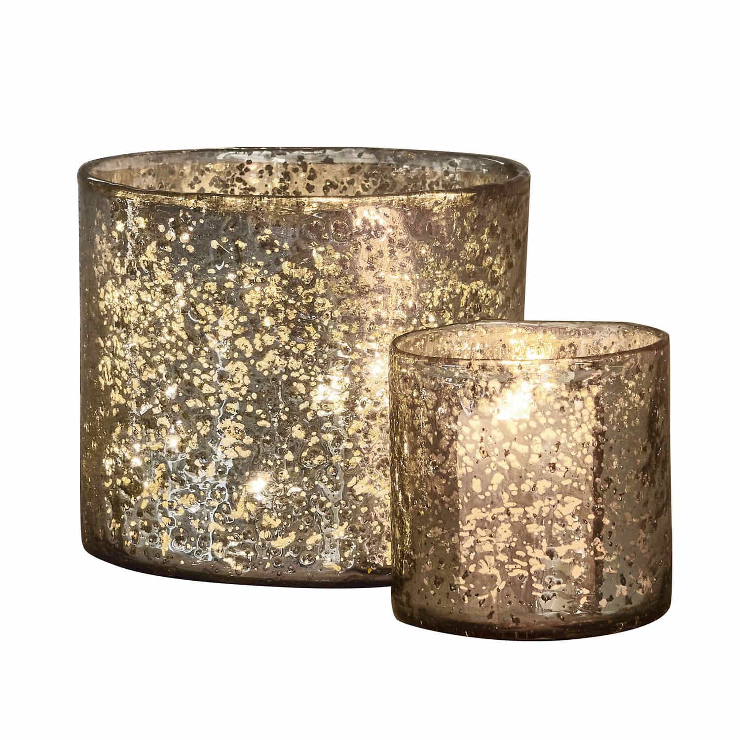 Windlicht 2er Set Samuel Set aus zwei goldfarbenen Glas-Teelichthaltern mit dekorativem Muster für den Wohnraum