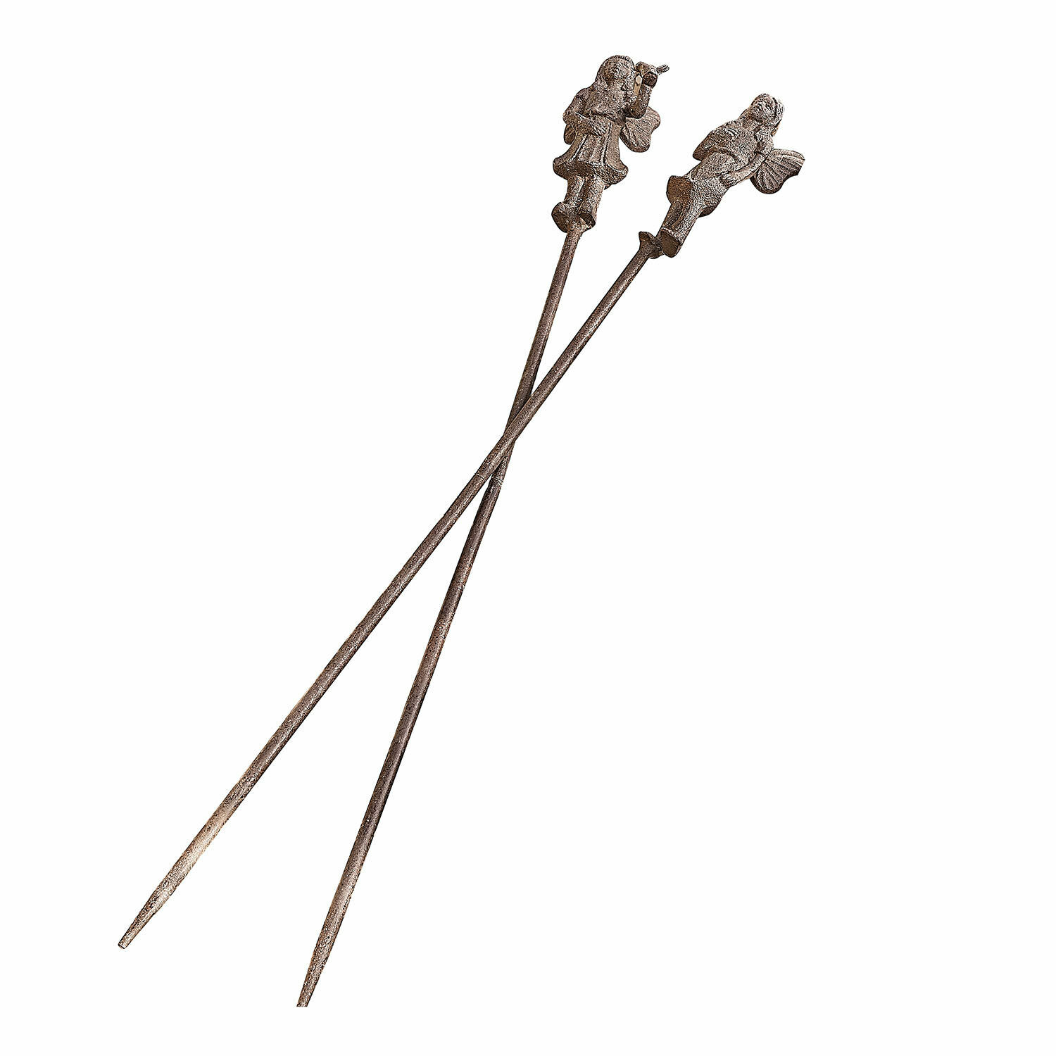 Gartenstab 2er Set Papille Zwei braune Metall-Gartenstäbe mit Engel-Figuren als dekorativer Gartenschmuck