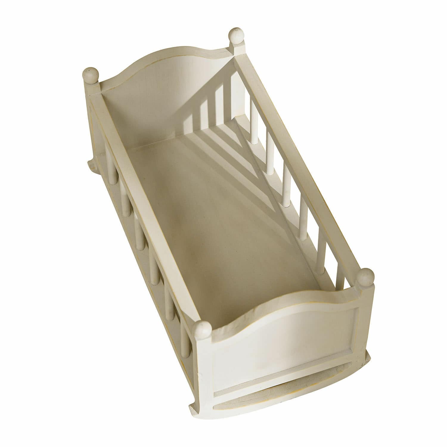 Puppenwiege Erilea Weisse Holzwiege mit dekorativen Geländern und klassischem Design für Kinderzimmer