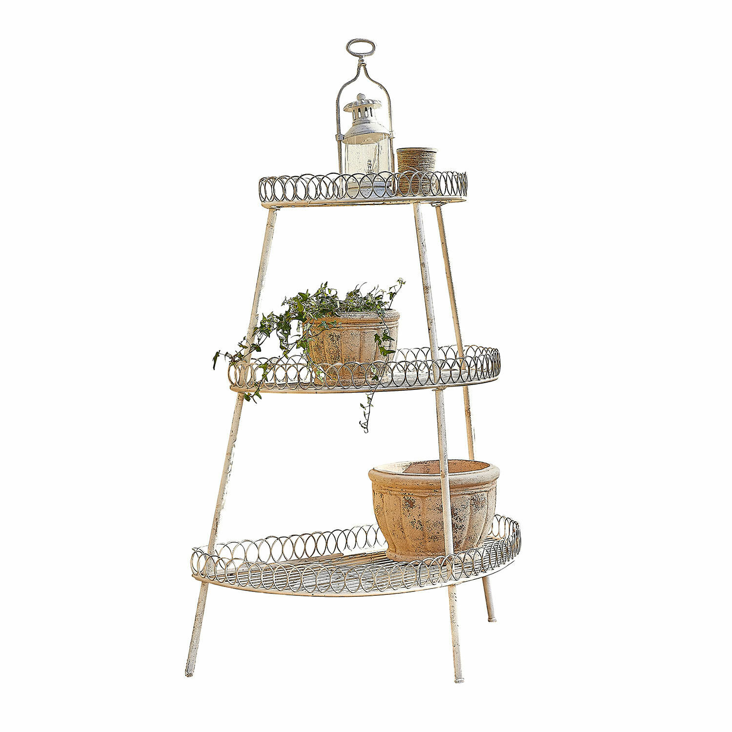 Etagere Lorivane Weisse Metall-Etagere mit drei Ebenen für Blumentöpfe und Gartendekorationen