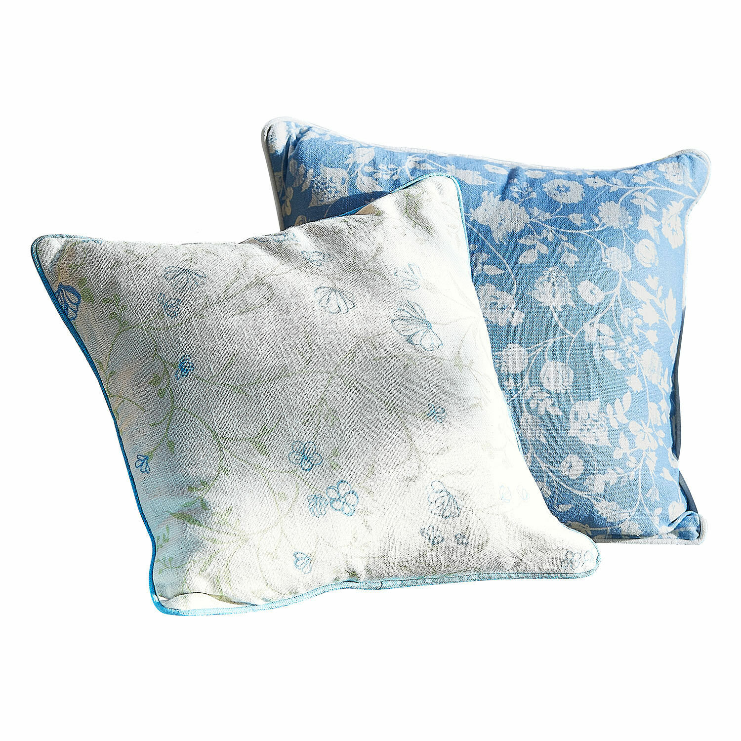Kissenhülle 2er Set Corvelique Zwei dekorative Baumwollkissen in Blau-Weiss mit floralem Muster für Wohnzimmer und Schlafzimmer