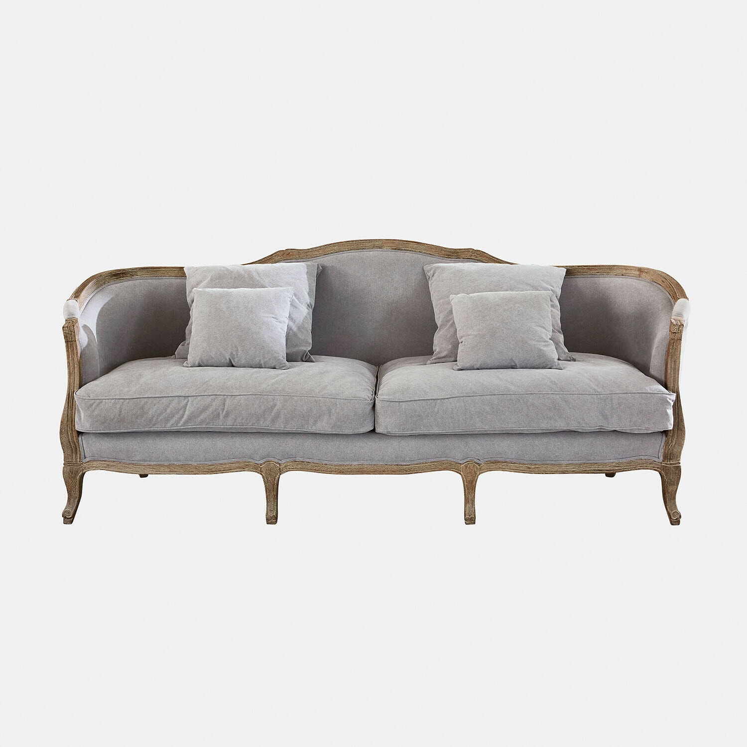 Sofa Monneville Vintage-Sofa mit grauem Stoffbezug und Holzrahmen, bequemes Wohnzimmermöbel