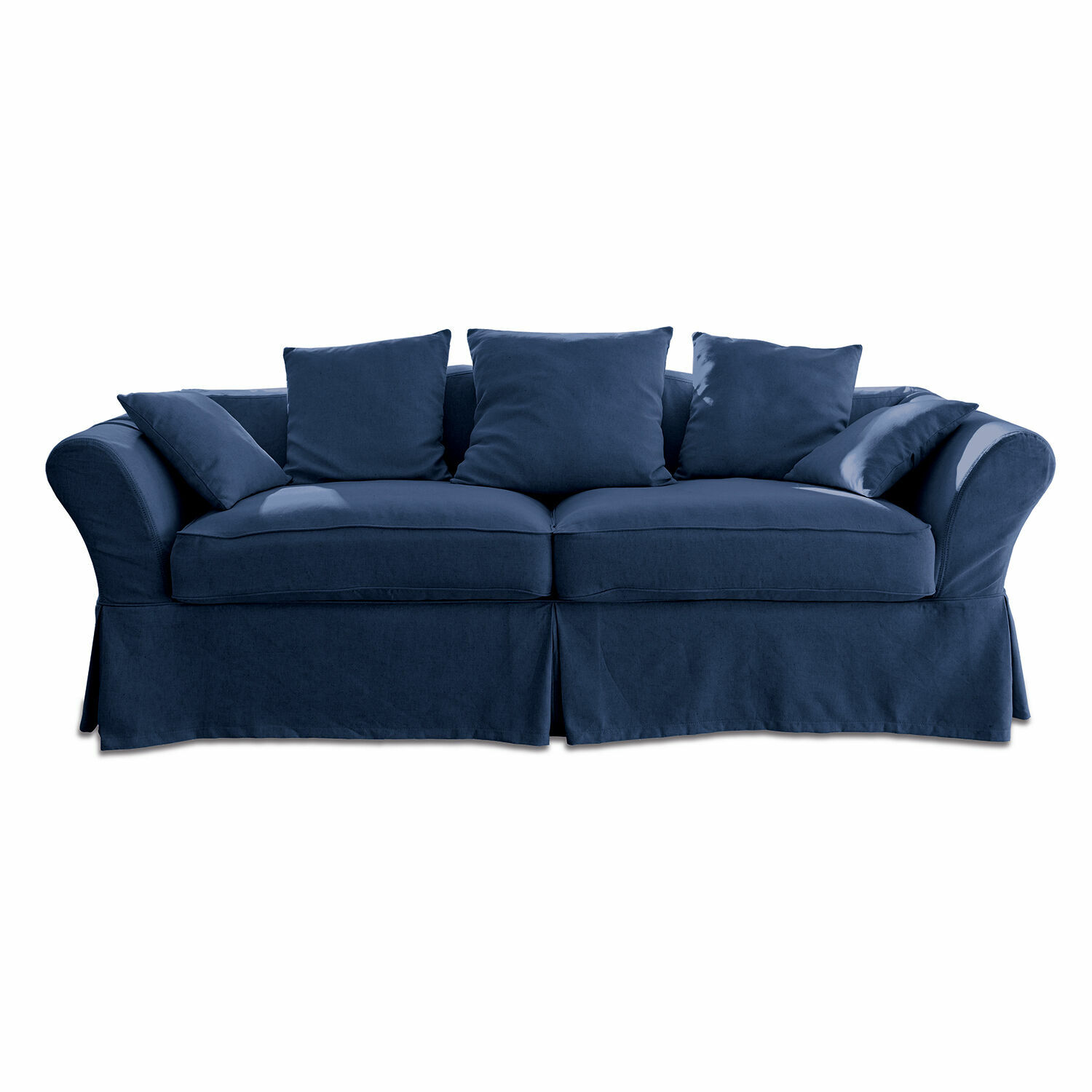 Blaues Worcester-Sofa aus Stoff mit Kissen, bequem und stilvoll fürs Wohnzimmer