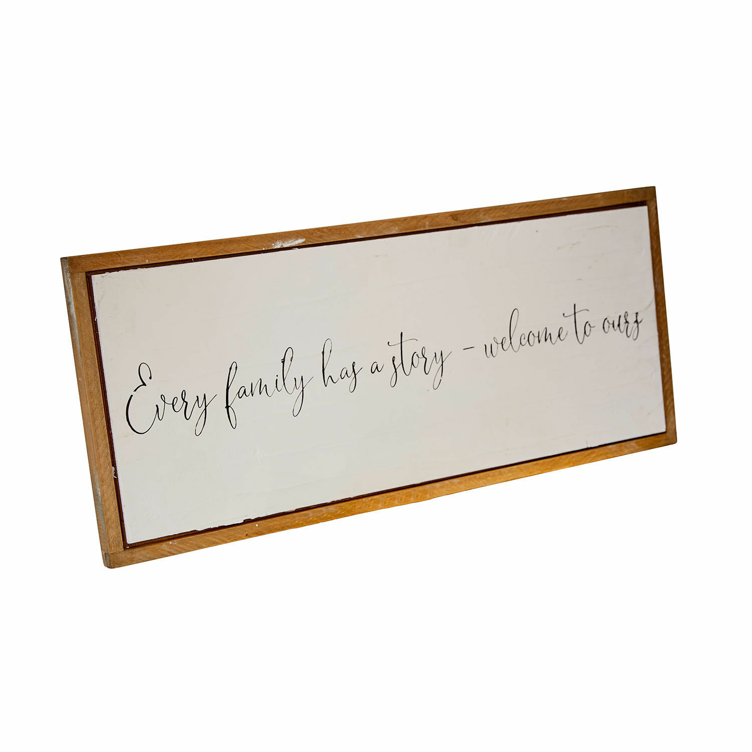 Dekoboard Story Dekoratives Holzschild mit Schriftzug „Every family has a story“ im Vintage-Stil für Zuhause