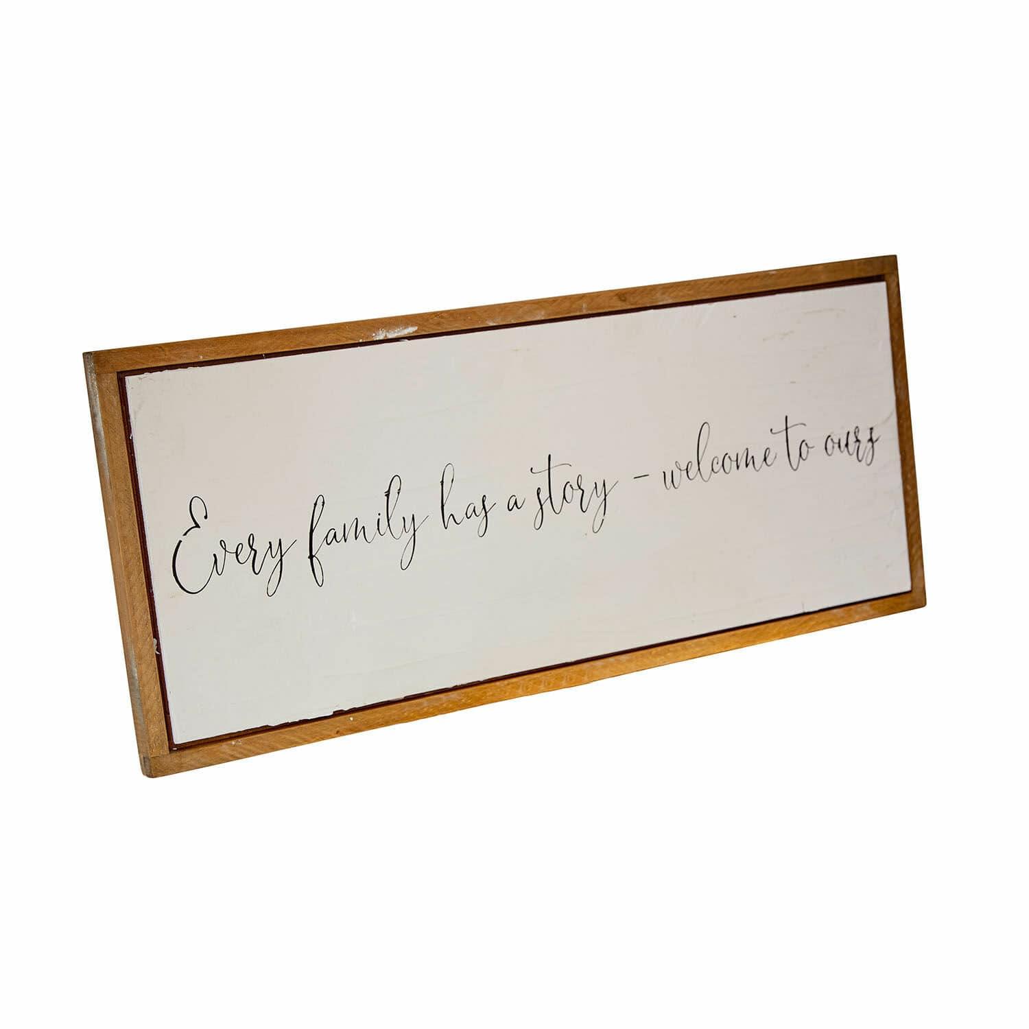 Dekoboard Story Dekoratives Holzschild mit Schriftzug „Every family has a story“ im Vintage-Stil für Zuhause