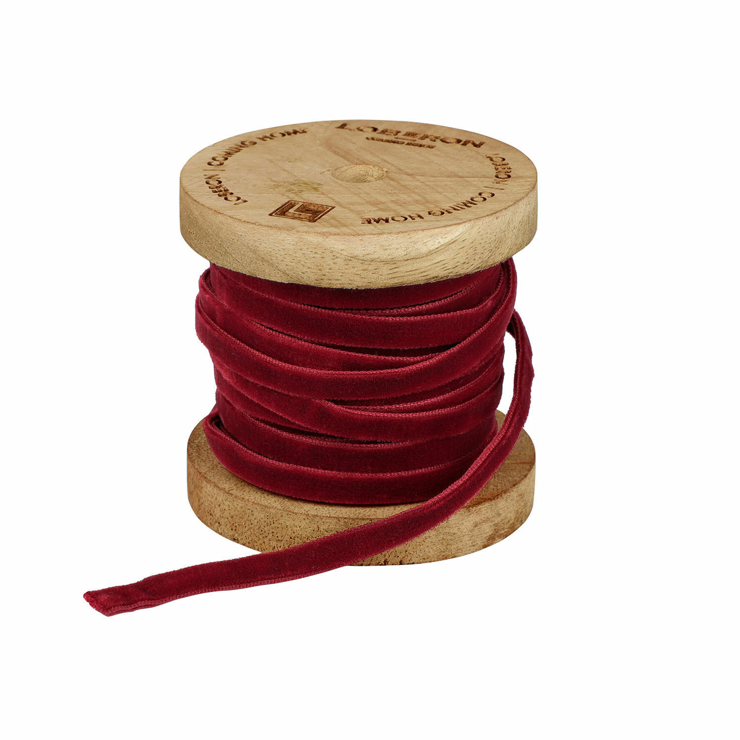 Samtband Olessa Rotes Samtband auf Holzspule, ideal für Dekorationen und Bastelarbeiten