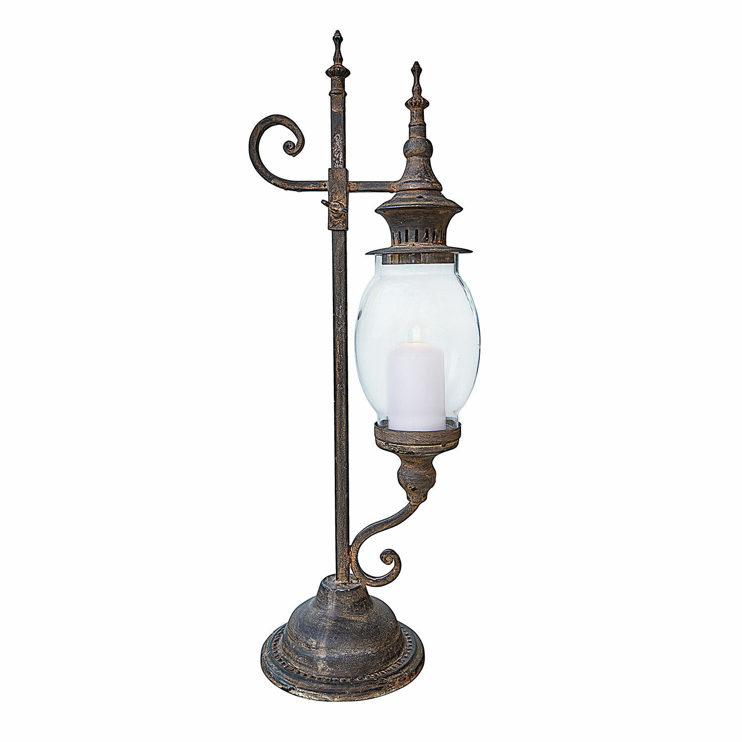 Laterne Bowral Metalltischlampe mit klarem Glas und weisser Kerze im Vintage-Stil