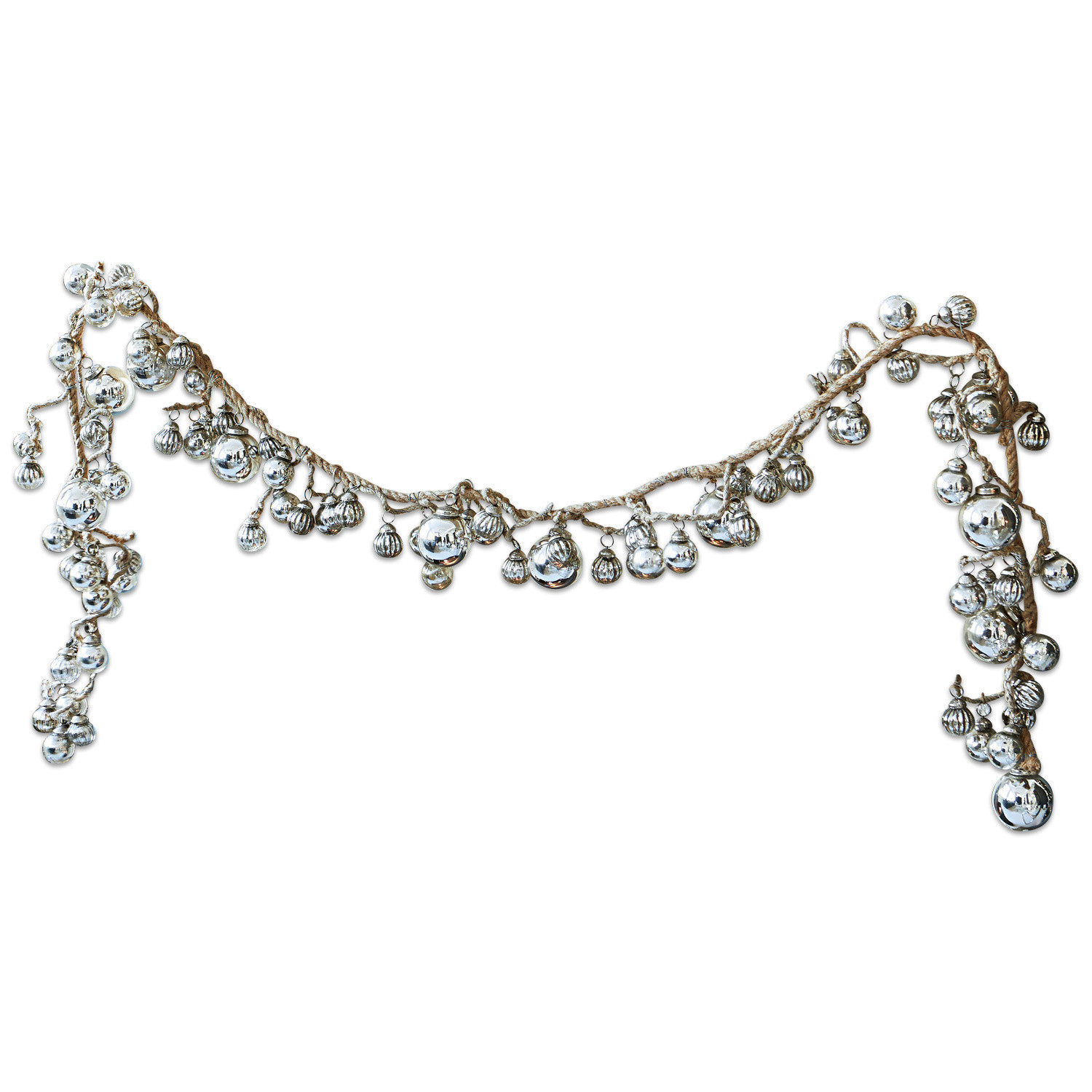 Girlande Pearls Dekorative Girlande aus Naturseil mit silbernen Metallglöckchen für Innen- und Weihnachtsdekoration
