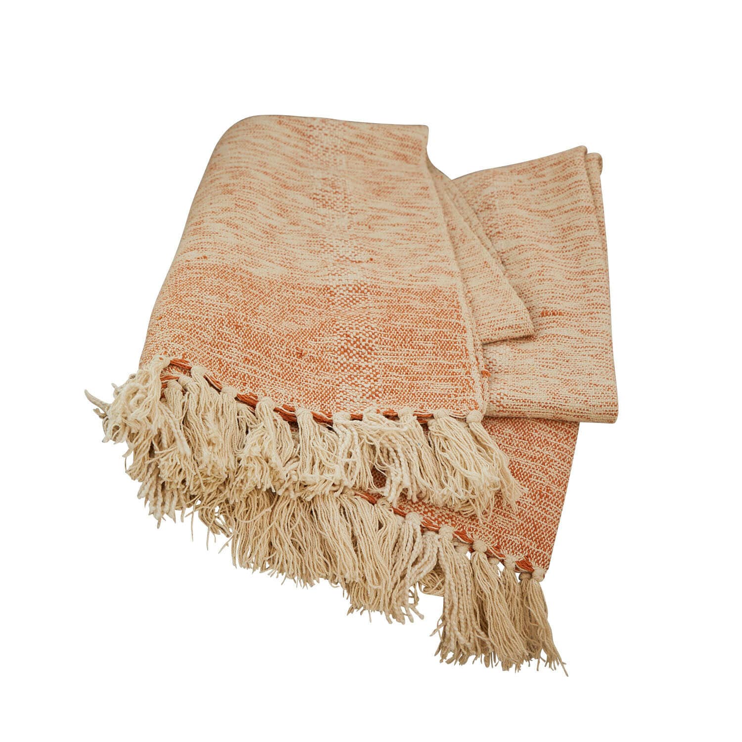 Plaid Winlow Weiche orange-cremefarbene Stoffdecke mit Fransen, ideal für Wohnkultur und Gemütlichkeit