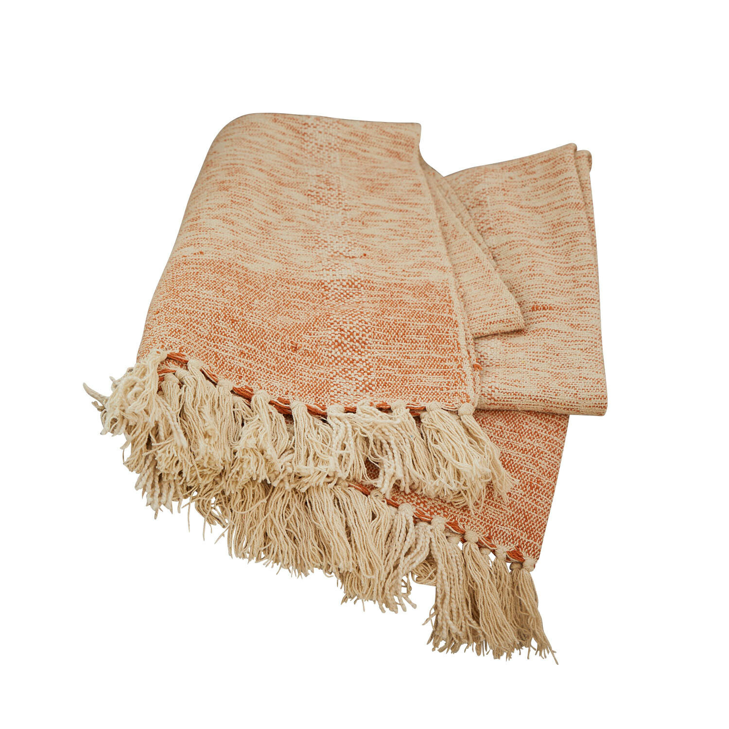 Plaid Winlow Weiche orange-cremefarbene Stoffdecke mit Fransen, ideal für Wohnkultur und Gemütlichkeit