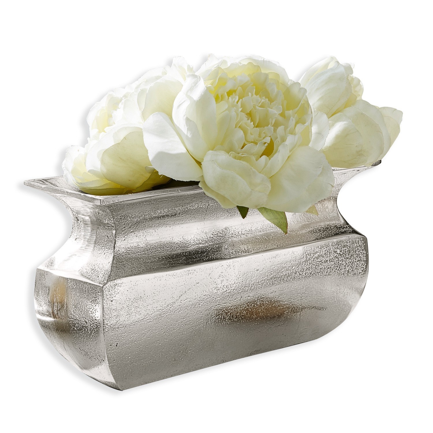 Vase Cyrian Silberne Metallvase mit weissen Blumen, dekorativ für Innenräume und Tischdekoration