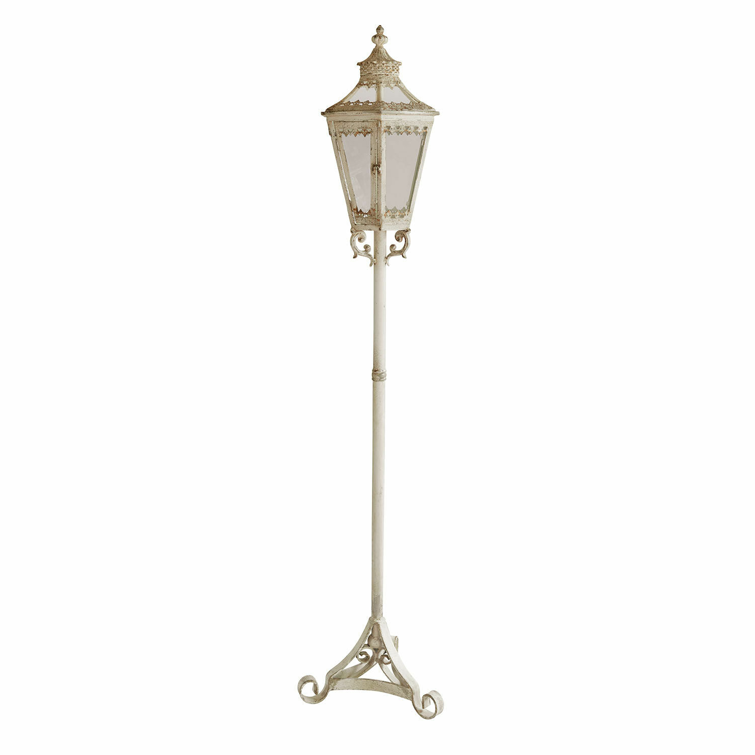 Laterne Lumière Élysée Weisse Metall-Gartenlaterne mit dekorativen Details und Glasscheiben, Aussenbeleuchtung