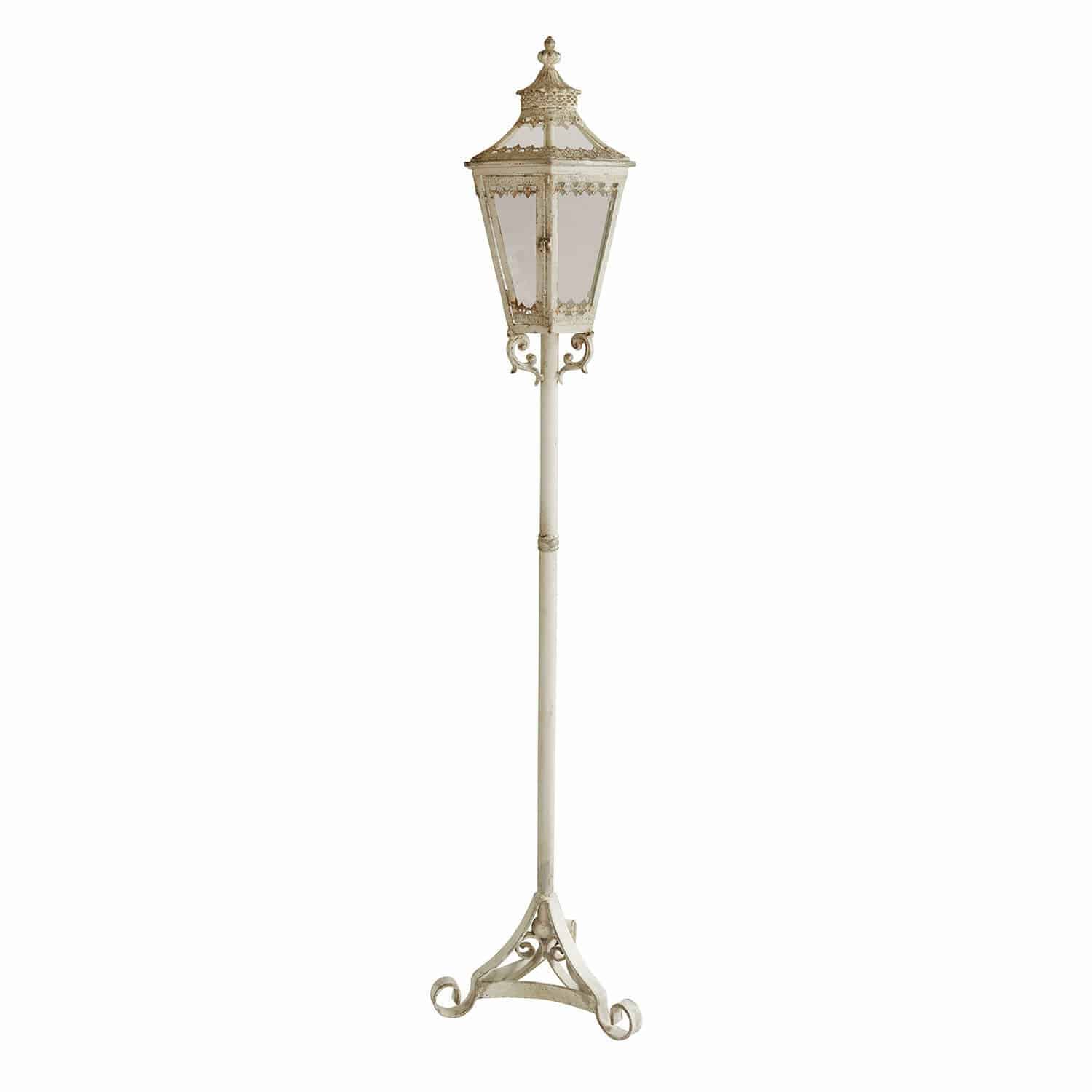 Laterne Lumière Élysée Weisse Metall-Gartenlaterne mit dekorativen Details und Glasscheiben, Aussenbeleuchtung