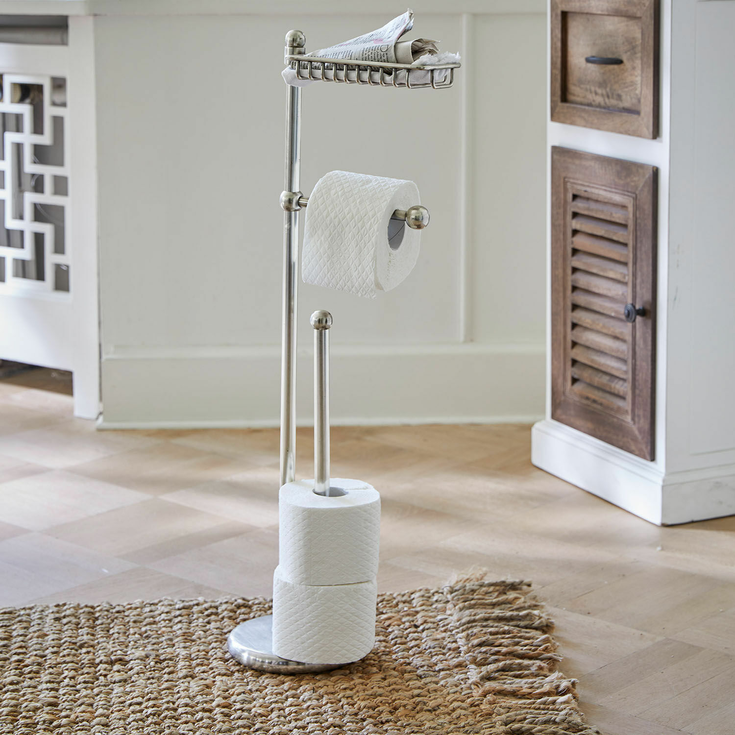 Toilettenpapierhalter Omerville Edelstahl-Toilettenpapierhalter mit Ablage für Zeitungen und Platz für Ersatzrollen