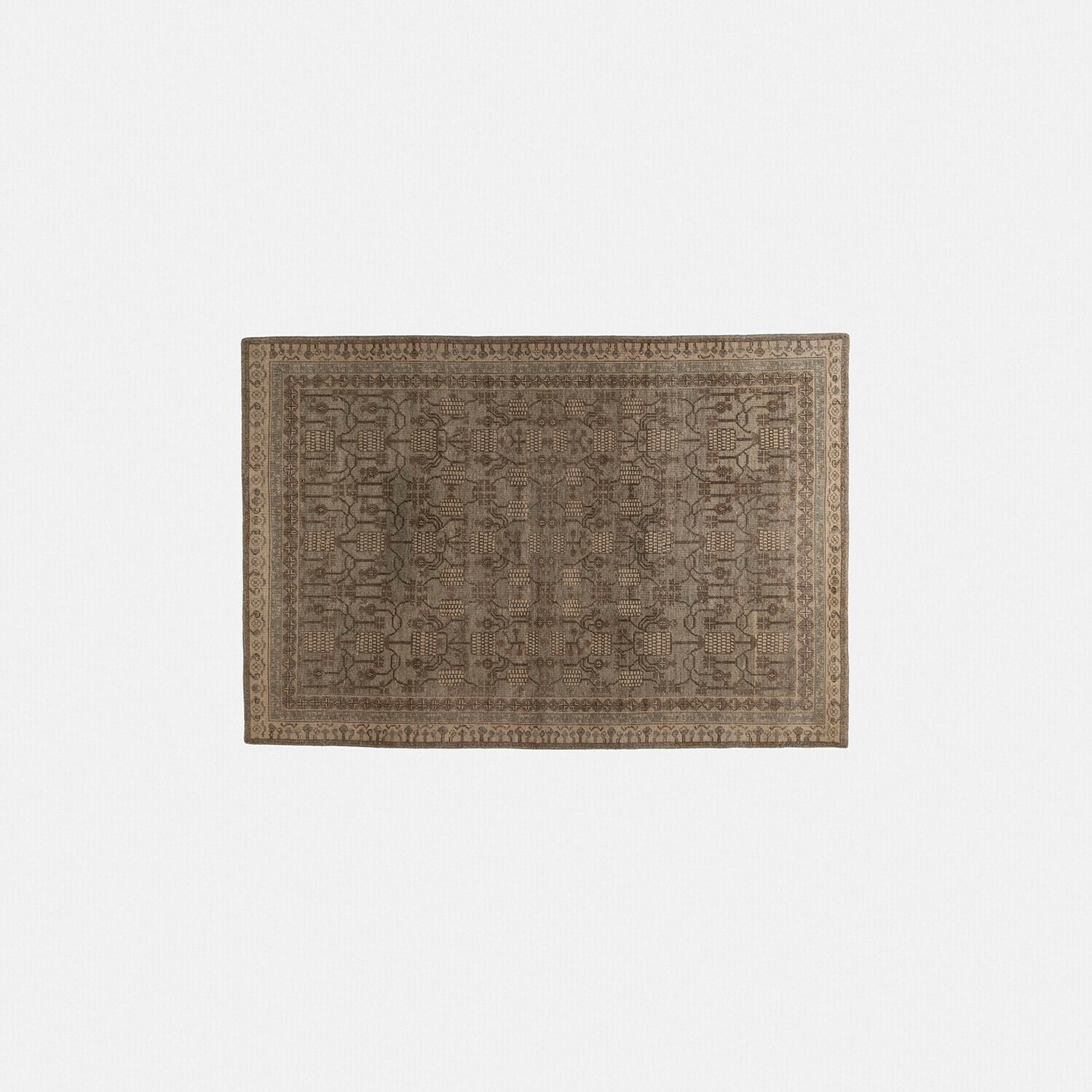 Teppich Hélavor Brauner Teppich mit geometrischem Muster und beigem Rand, elegante Bodendekoration