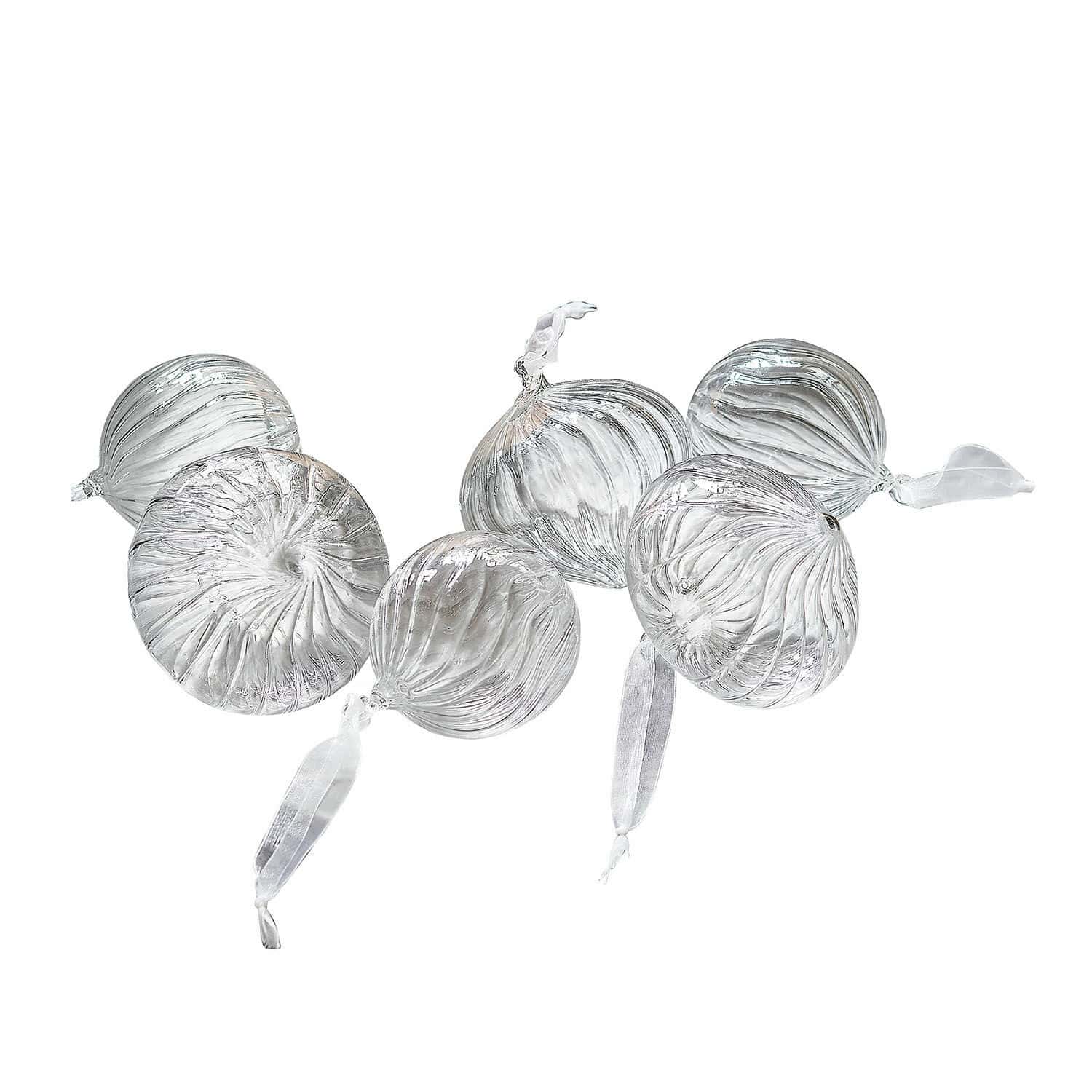 Weihnachtskugel 6er Set Bavella Transparente Glasdekorationen in Bonbonform mit Struktur, festlicher Schmuck