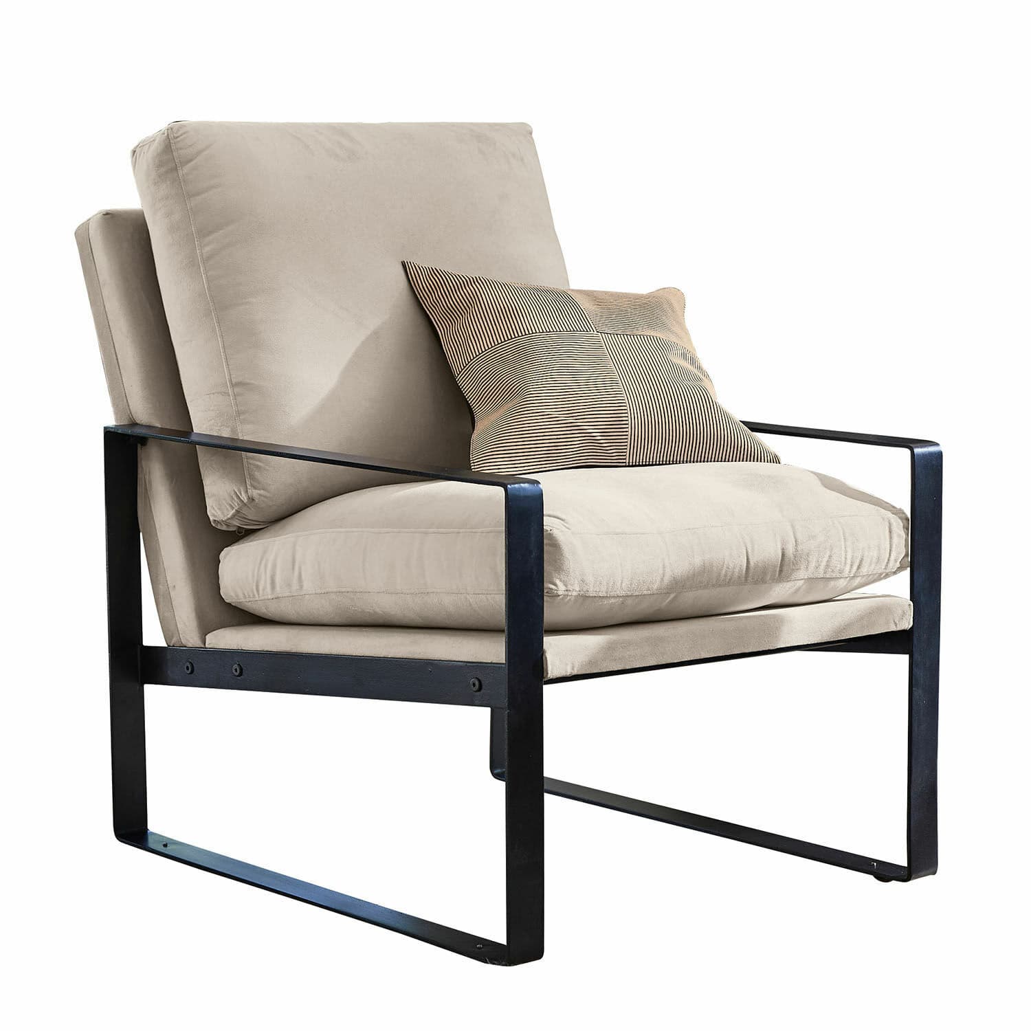 Sessel Ayodele Beiger Polstersessel mit schwarzem Metallgestell, moderner Loungesessel für das Wohnzimmer