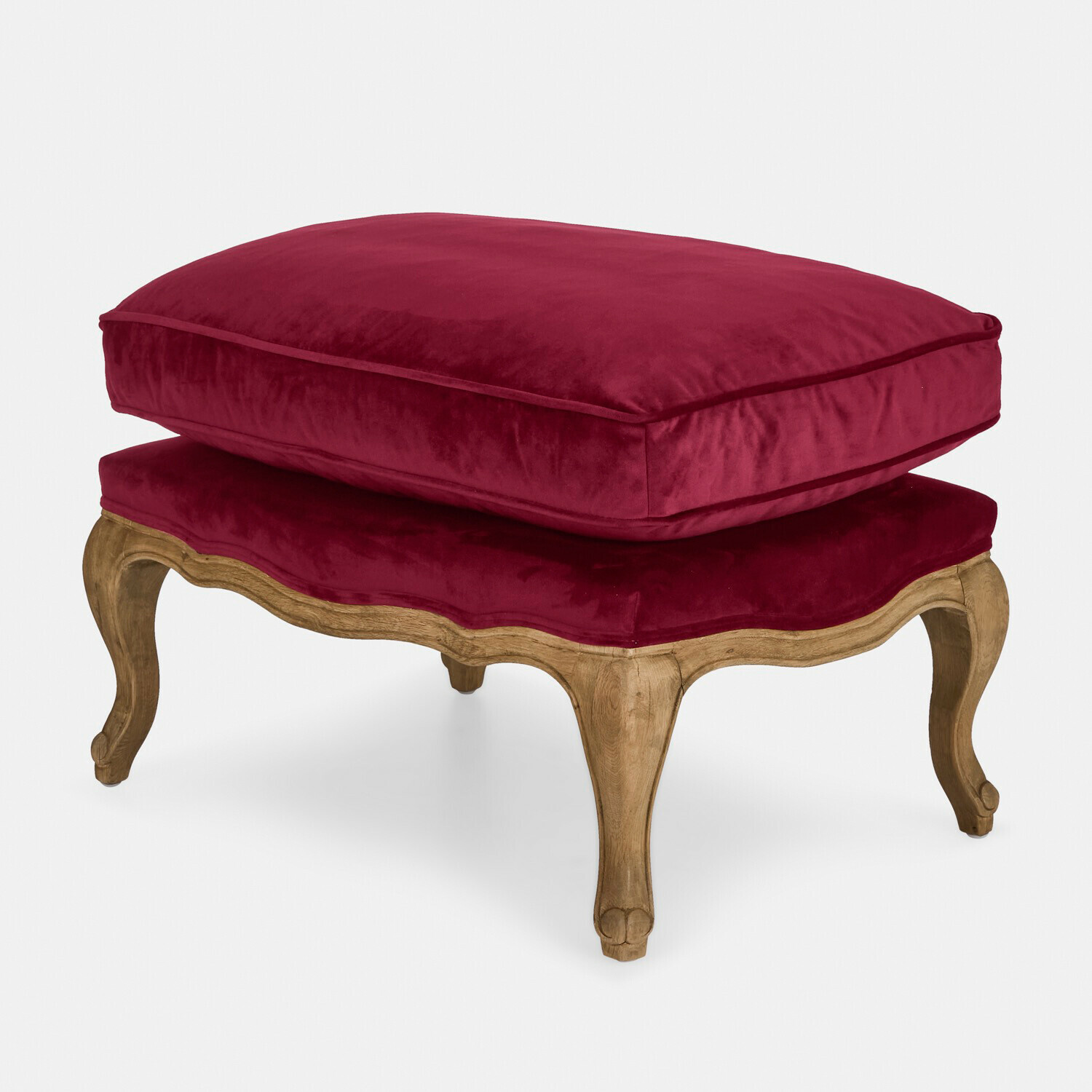 Hocker Corlay Hocker mit Holzbeinen und bordeauxrotem Samtkissen, elegantes Wohnzimmermöbel
